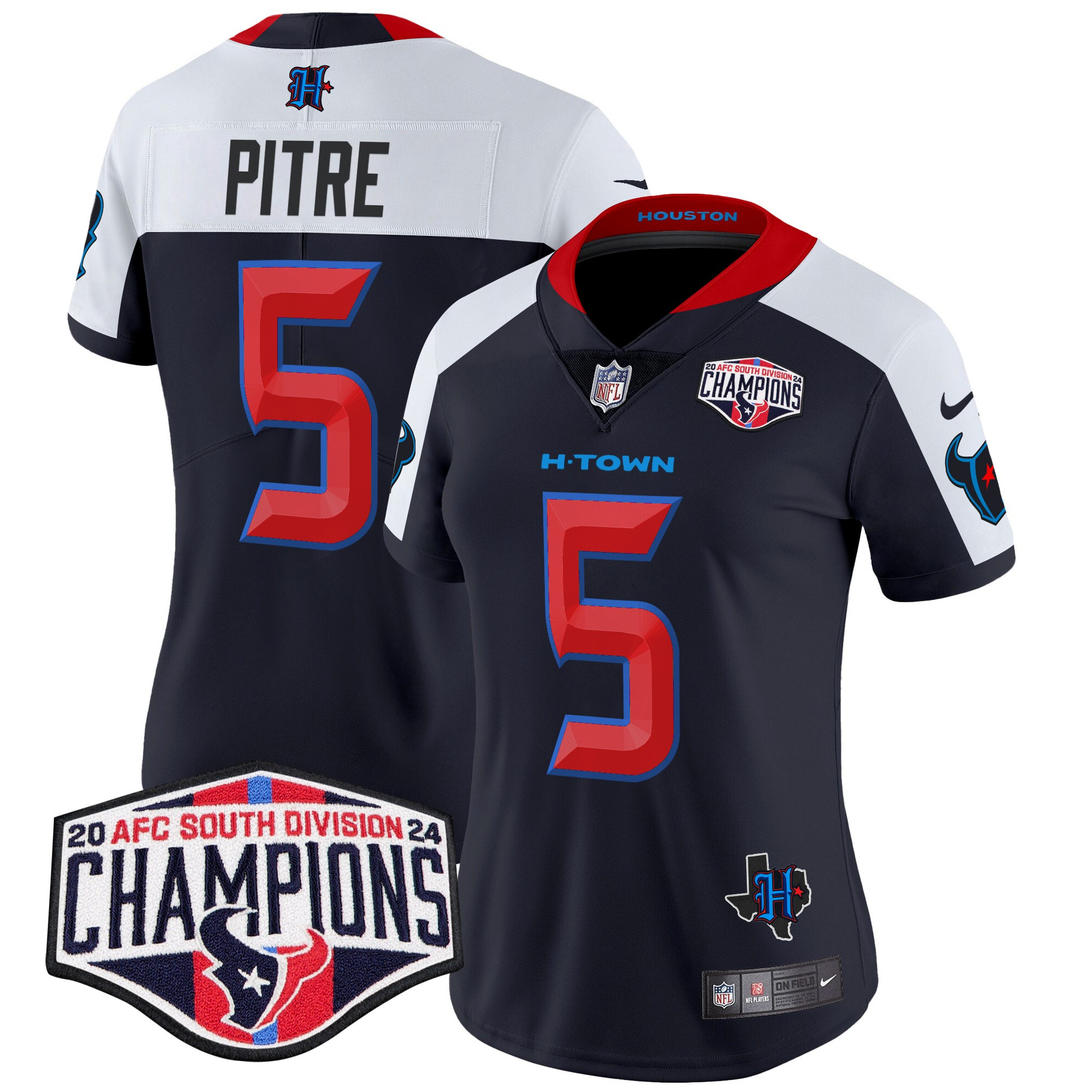 Women's Jalen Pitre Houston Texans 2024 AFC South Division Champions Patch Vapor Limited Navy Alternate Jersey - All Stitched