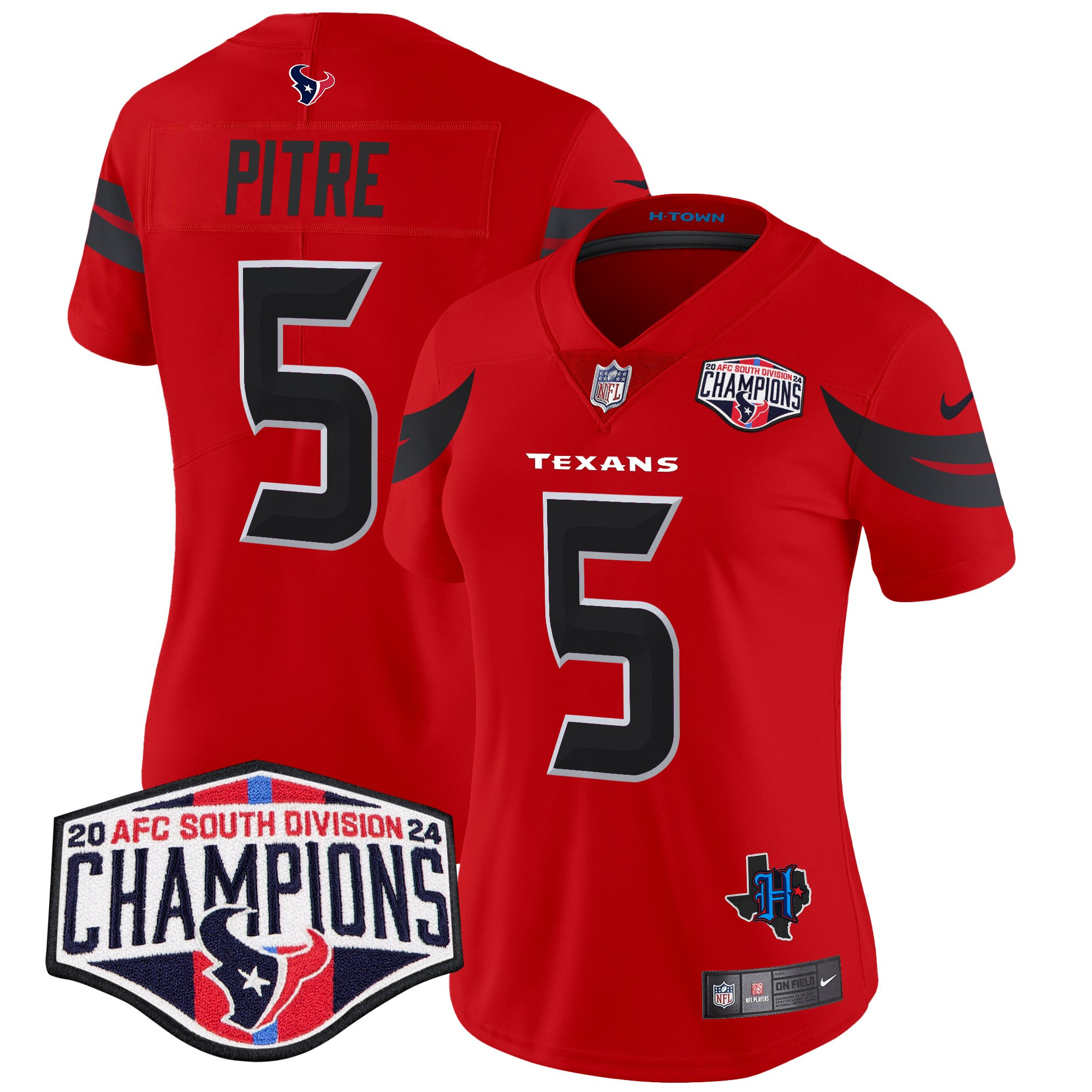 Women's Jalen Pitre Houston Texans 2024 AFC South Division Champions Patch Vapor Limited Red Jersey - All Stitched