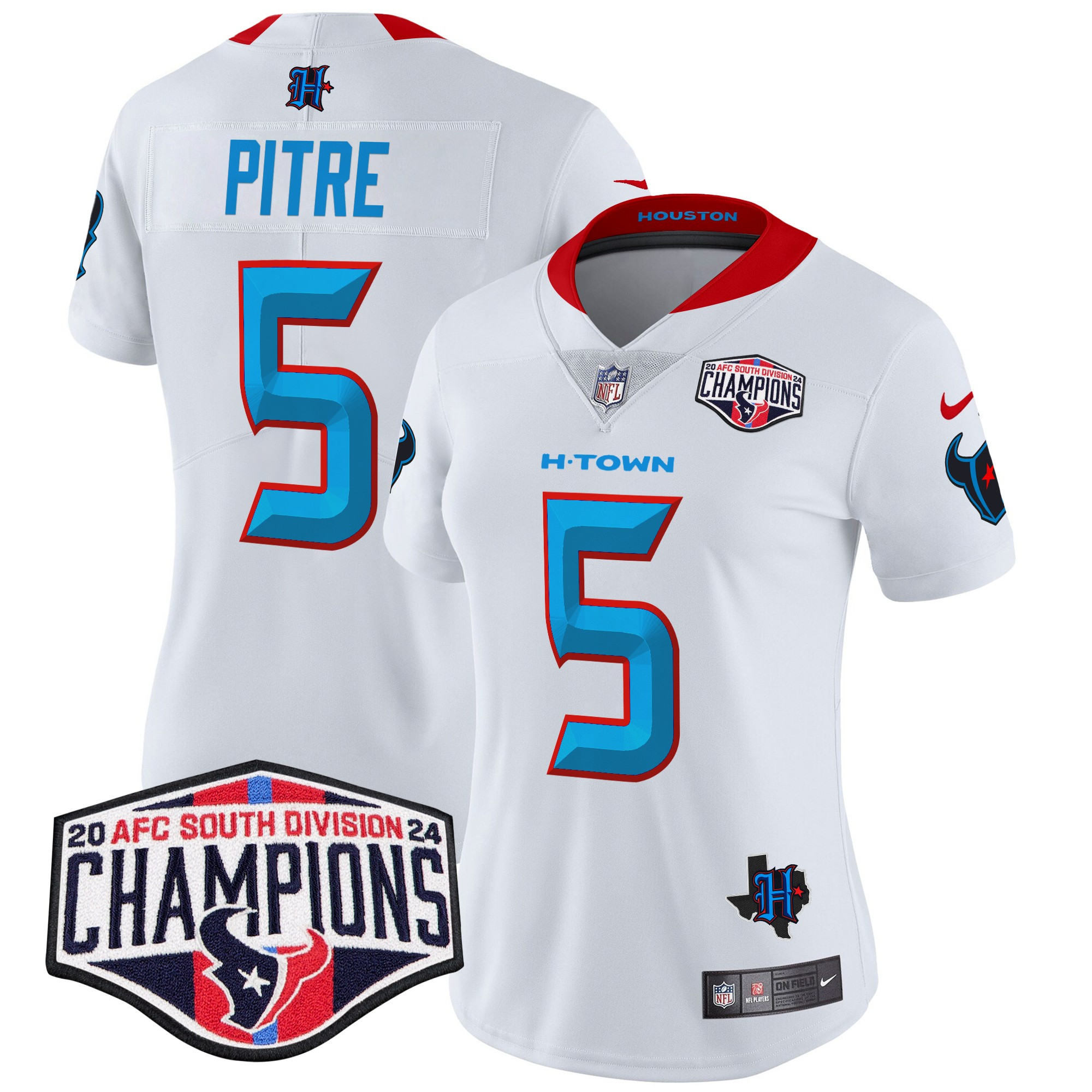 Women's Jalen Pitre Houston Texans 2024 AFC South Division Champions Patch Vapor Limited White Jersey - All Stitched