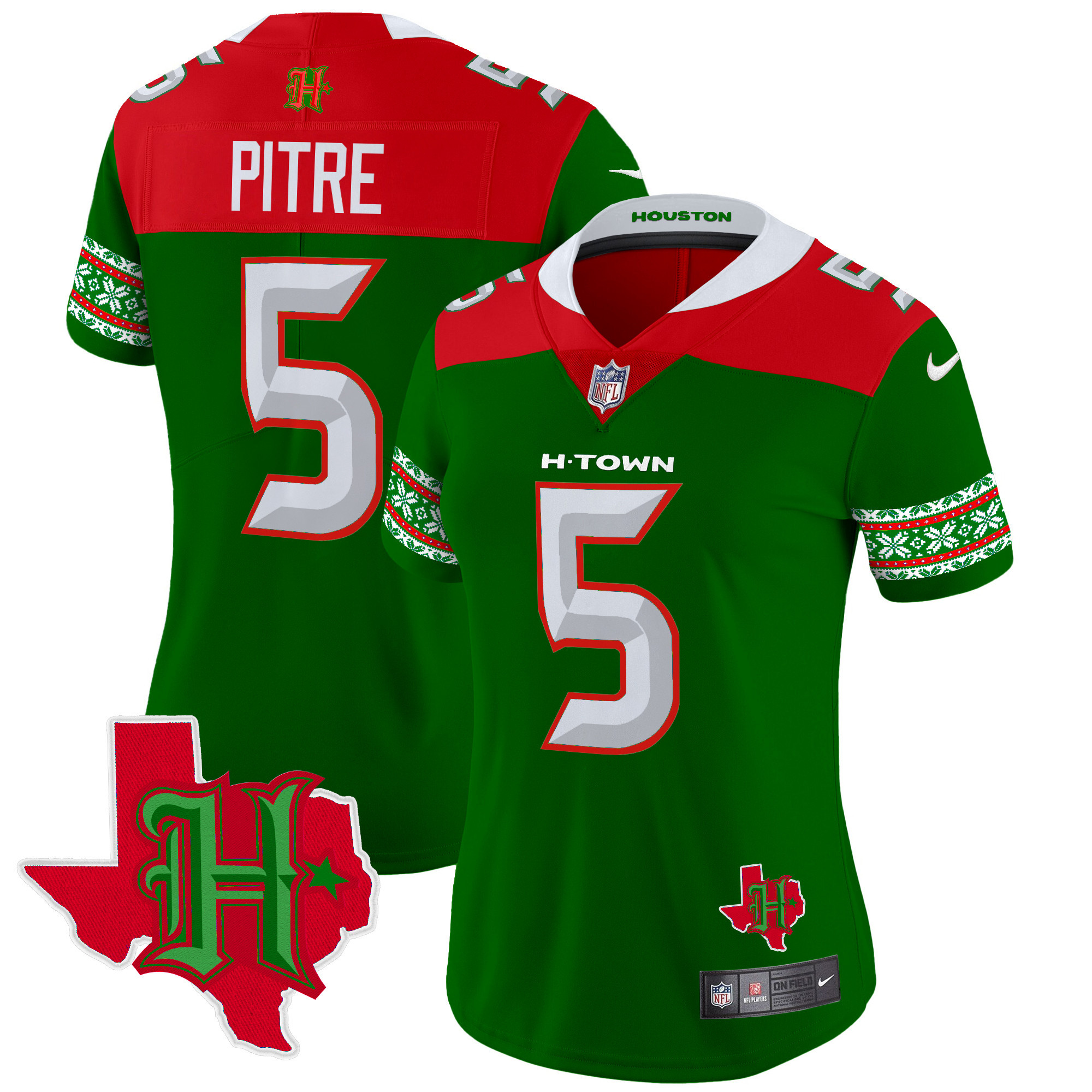 Women's Jalen Pitre Houston Texans 2024 Christmas Vapor Limited Green Jersey - All Stitched