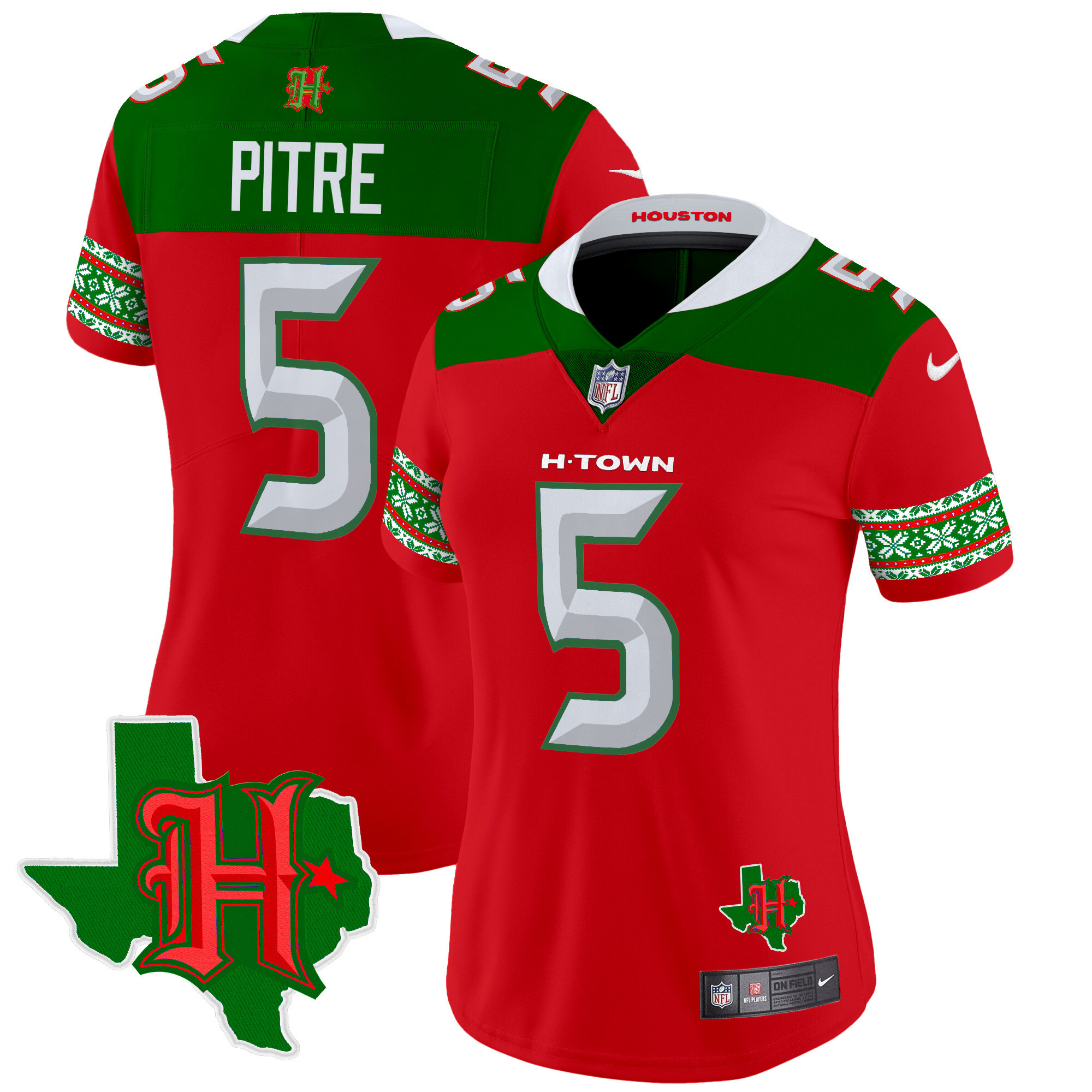 Women's Jalen Pitre Houston Texans 2024 Christmas Vapor Limited Red Jersey - All Stitched