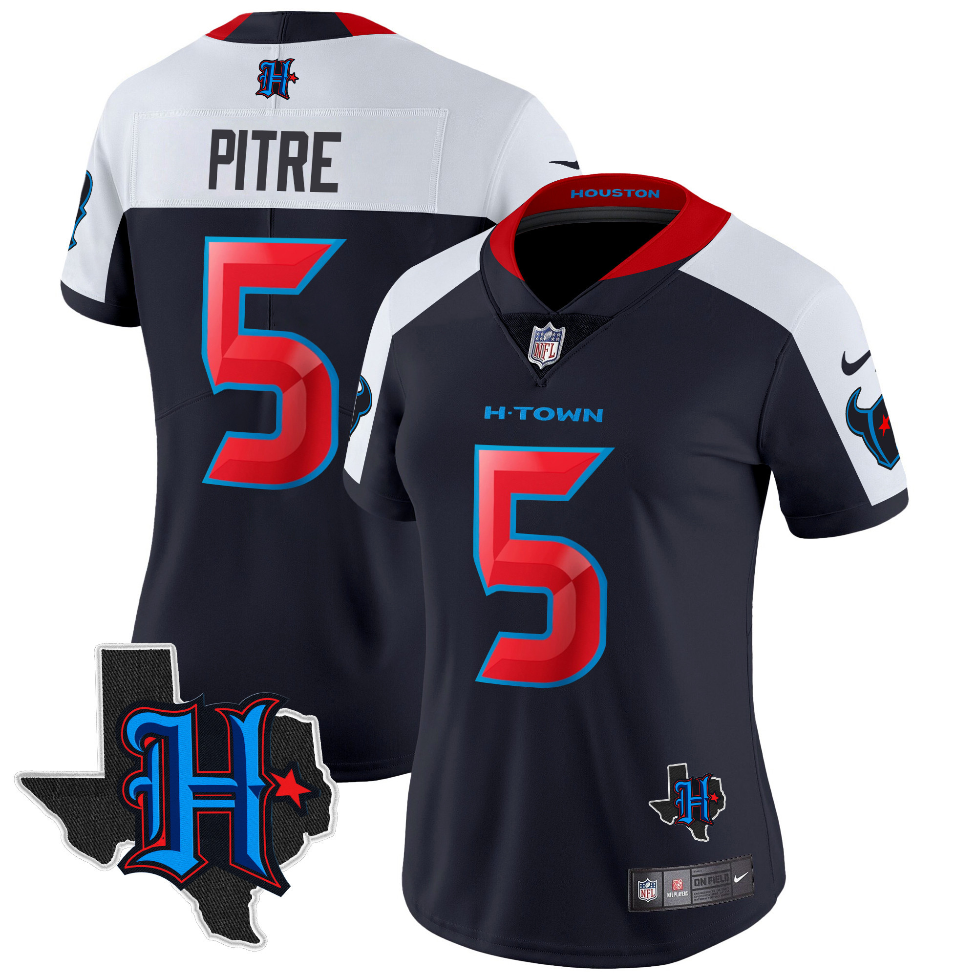 Women's Jalen Pitre Houston Texans 2024 Texas Patch Vapor Limited Navy Alternate Jersey V2 - All Stitched