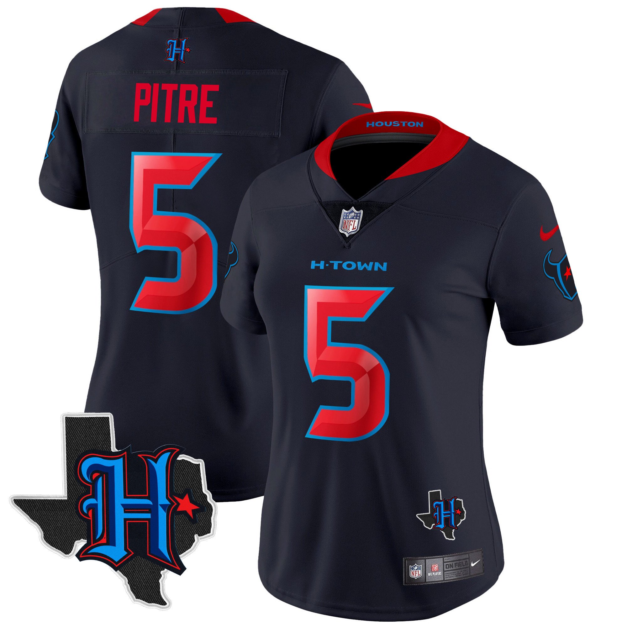 Women's Jalen Pitre Houston Texans 2024 Texas Patch Vapor Limited Navy Limited Jersey V2 - All Stitched