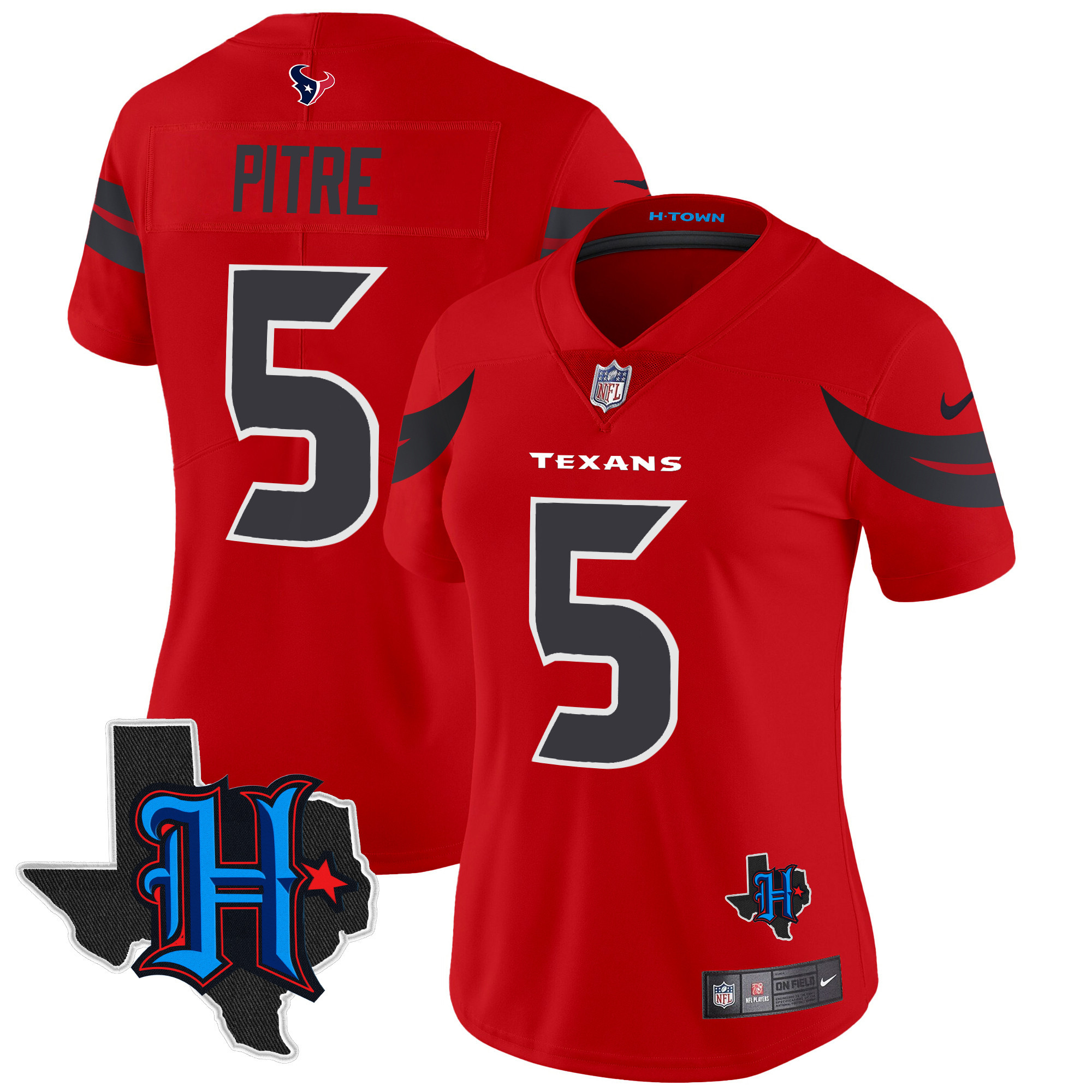 Women's Jalen Pitre Houston Texans 2024 Texas Patch Vapor Limited Red Jersey V2 - All Stitched
