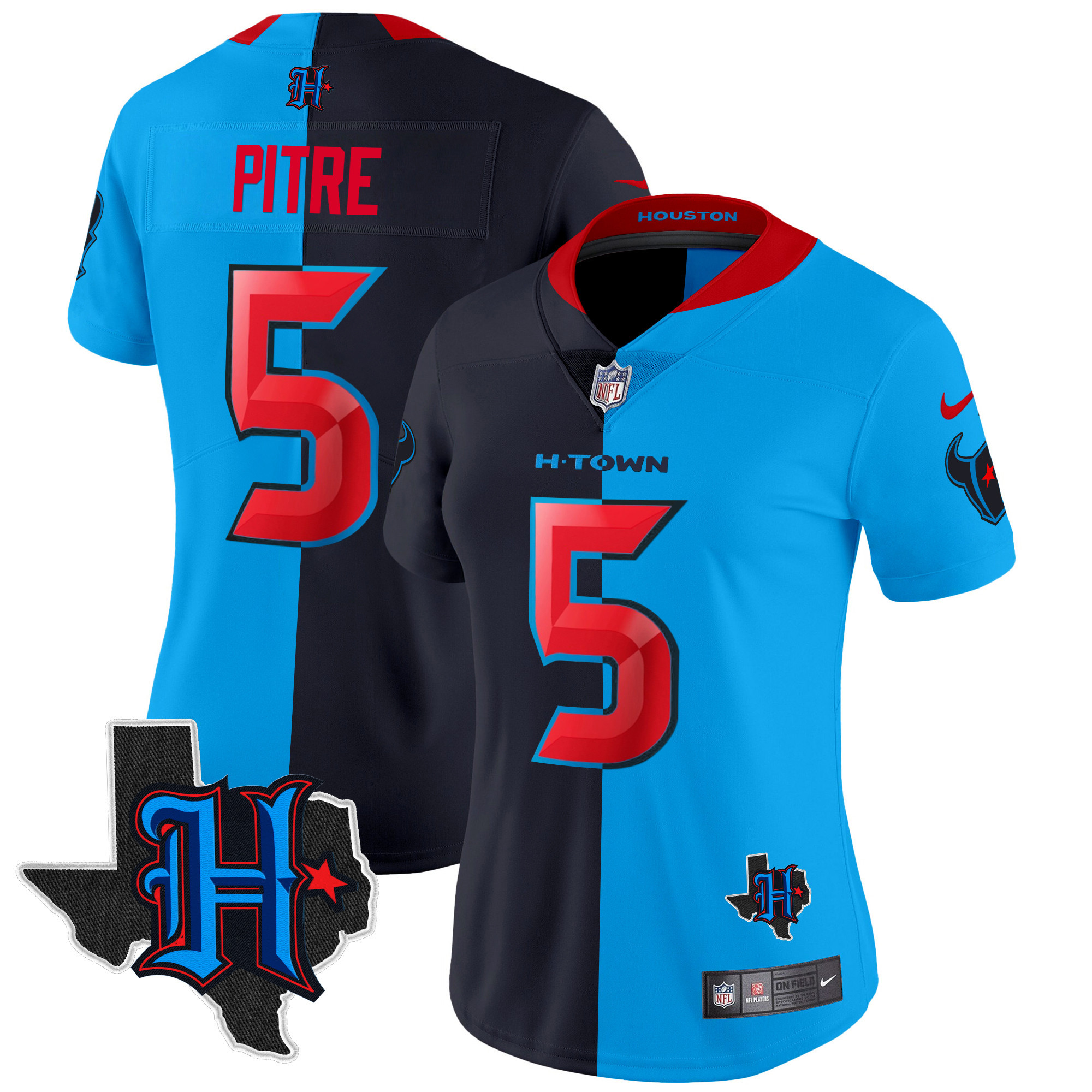 Women's Jalen Pitre Houston Texans 2024 Texas Patch Vapor Limited Split Jersey V2 - All Stitched