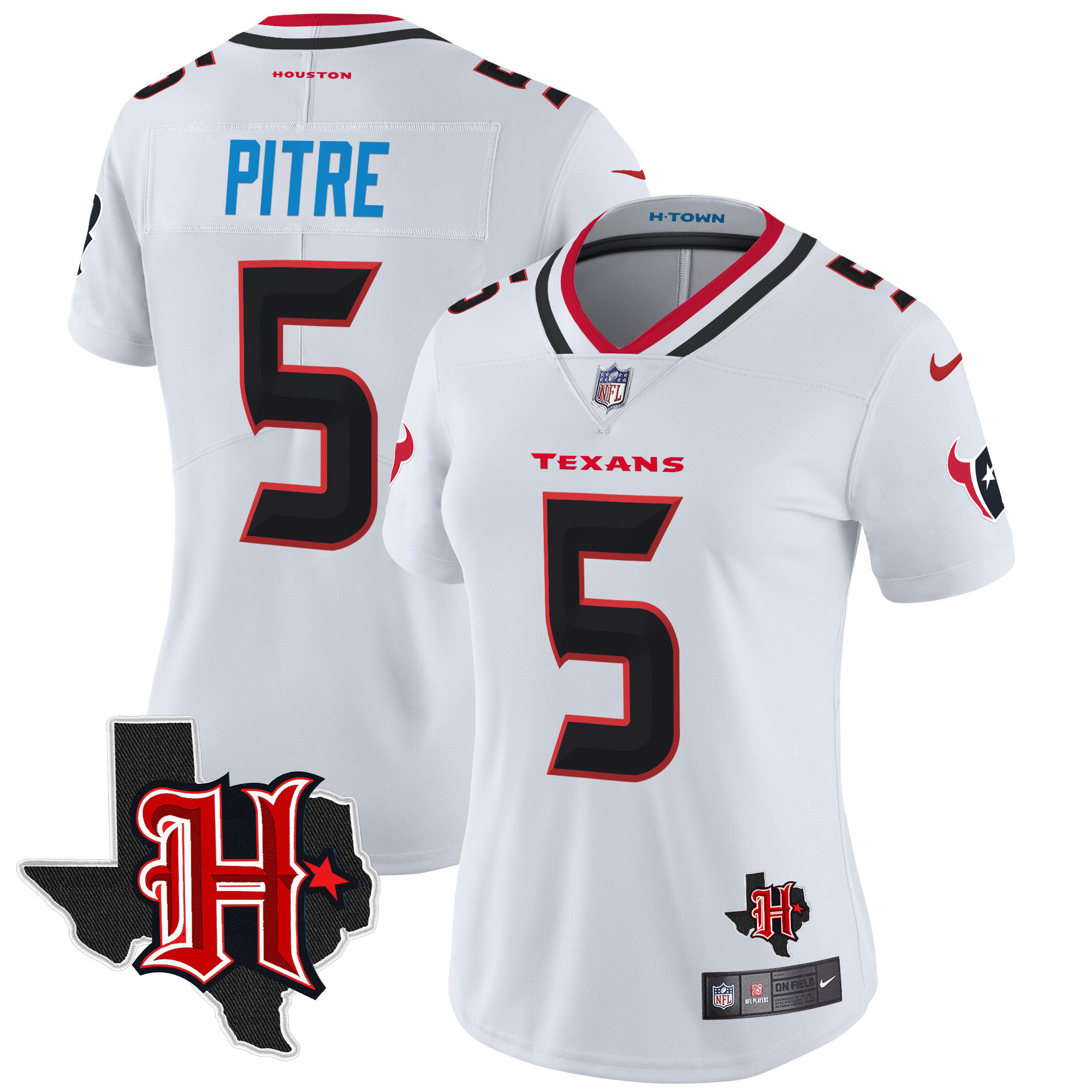 Women's Jalen Pitre Houston Texans 2024 Texas Patch Vapor Limited White Jersey - All Stitched