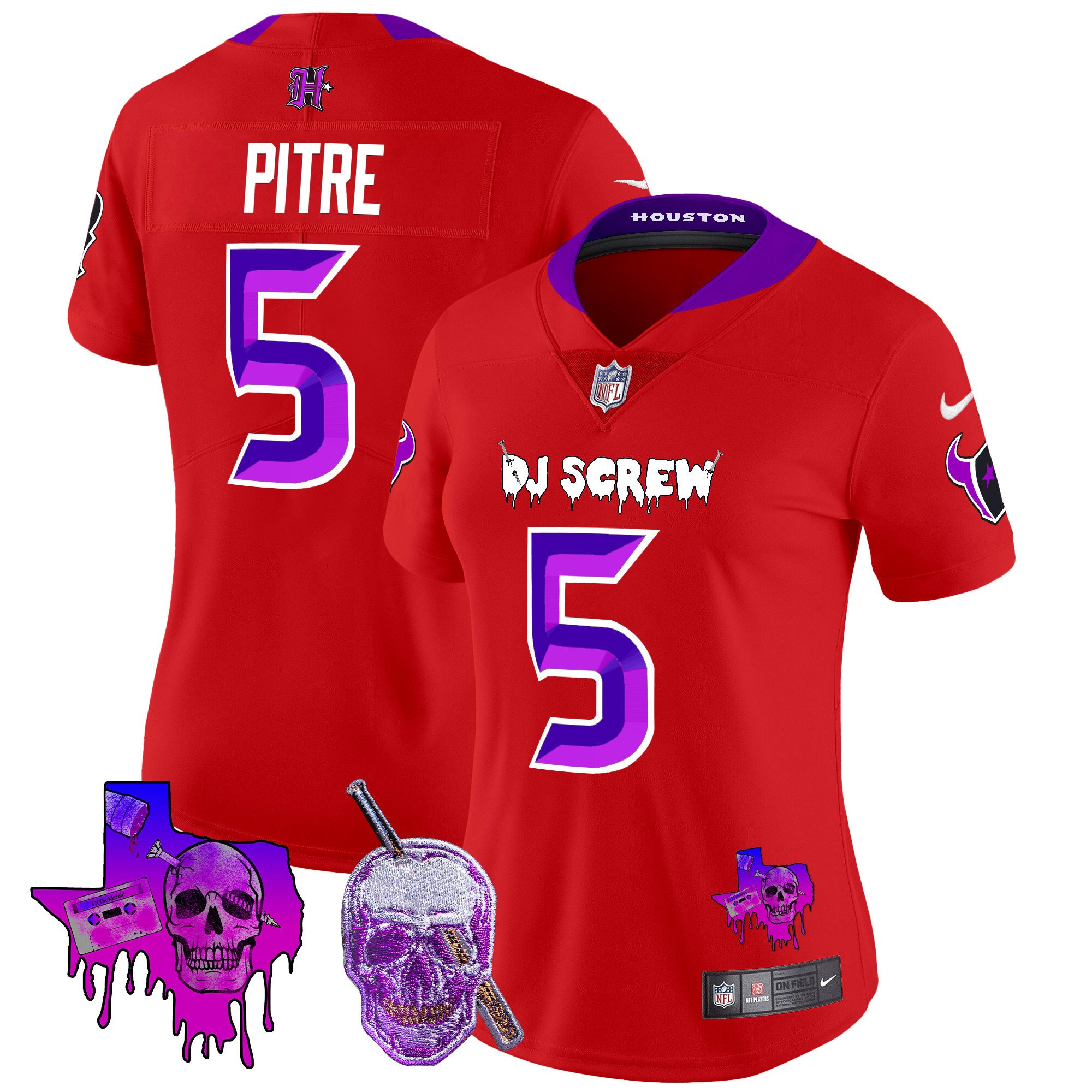 Women's Jalen Pitre Houston Texans DJ Screw Vapor Limited Red Jersey - All Stitched