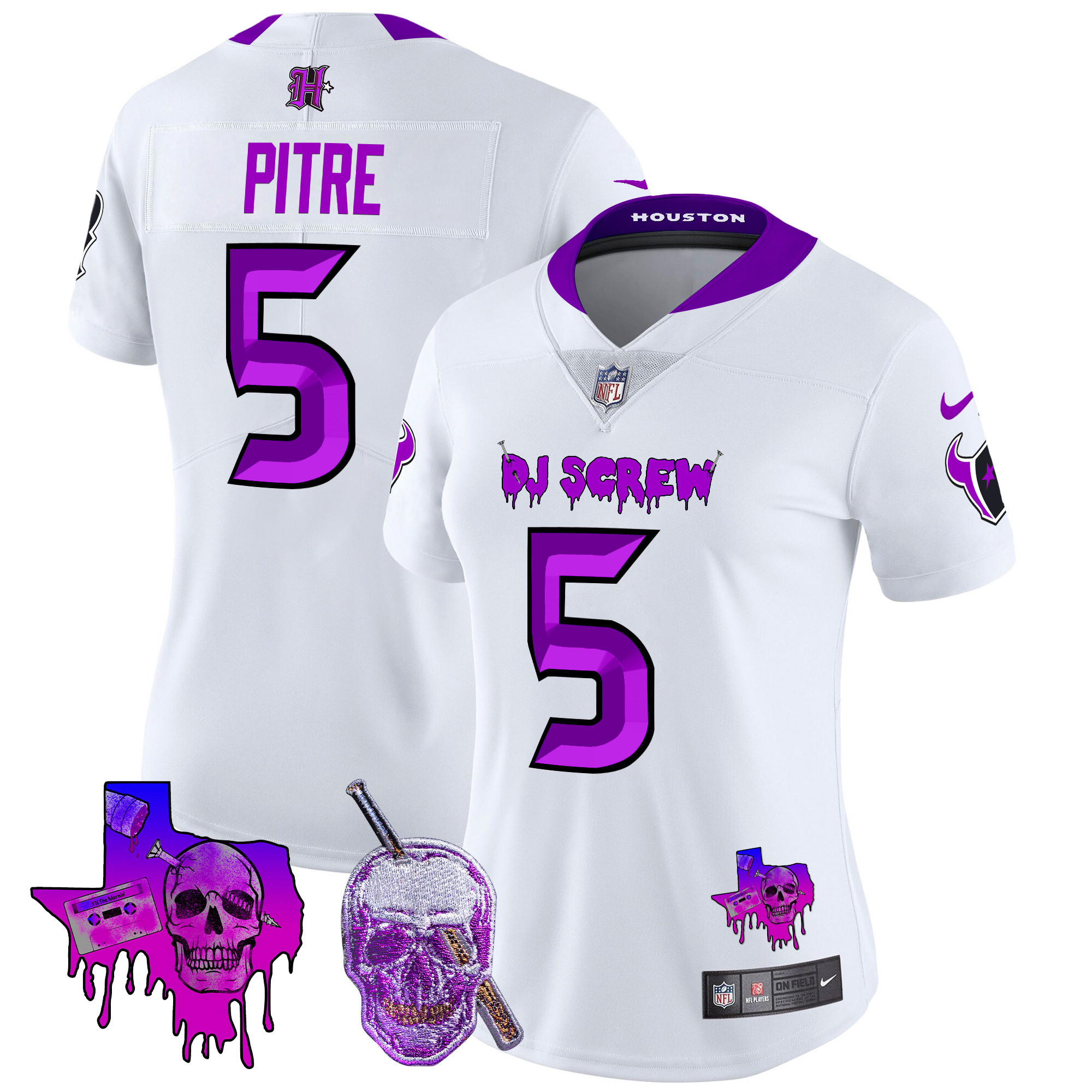 Women's Jalen Pitre Houston Texans DJ Screw Vapor Limited White Jersey - All Stitched