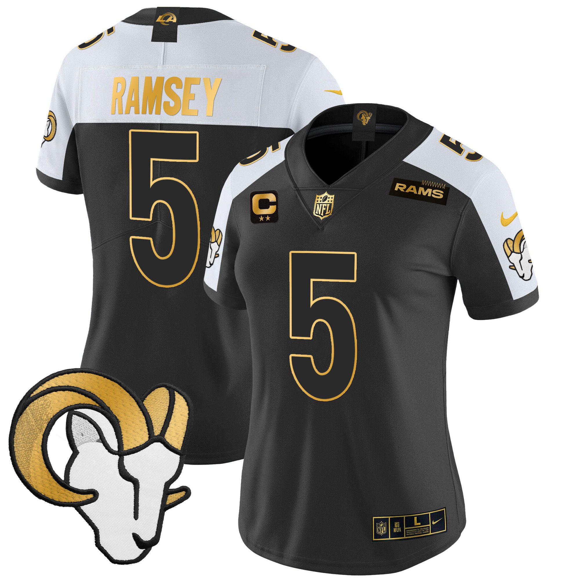 Women's Jalen Ramsey Los Angeles Rams 2024 Gold Vapor Limited Alternate Jersey - All Stitched