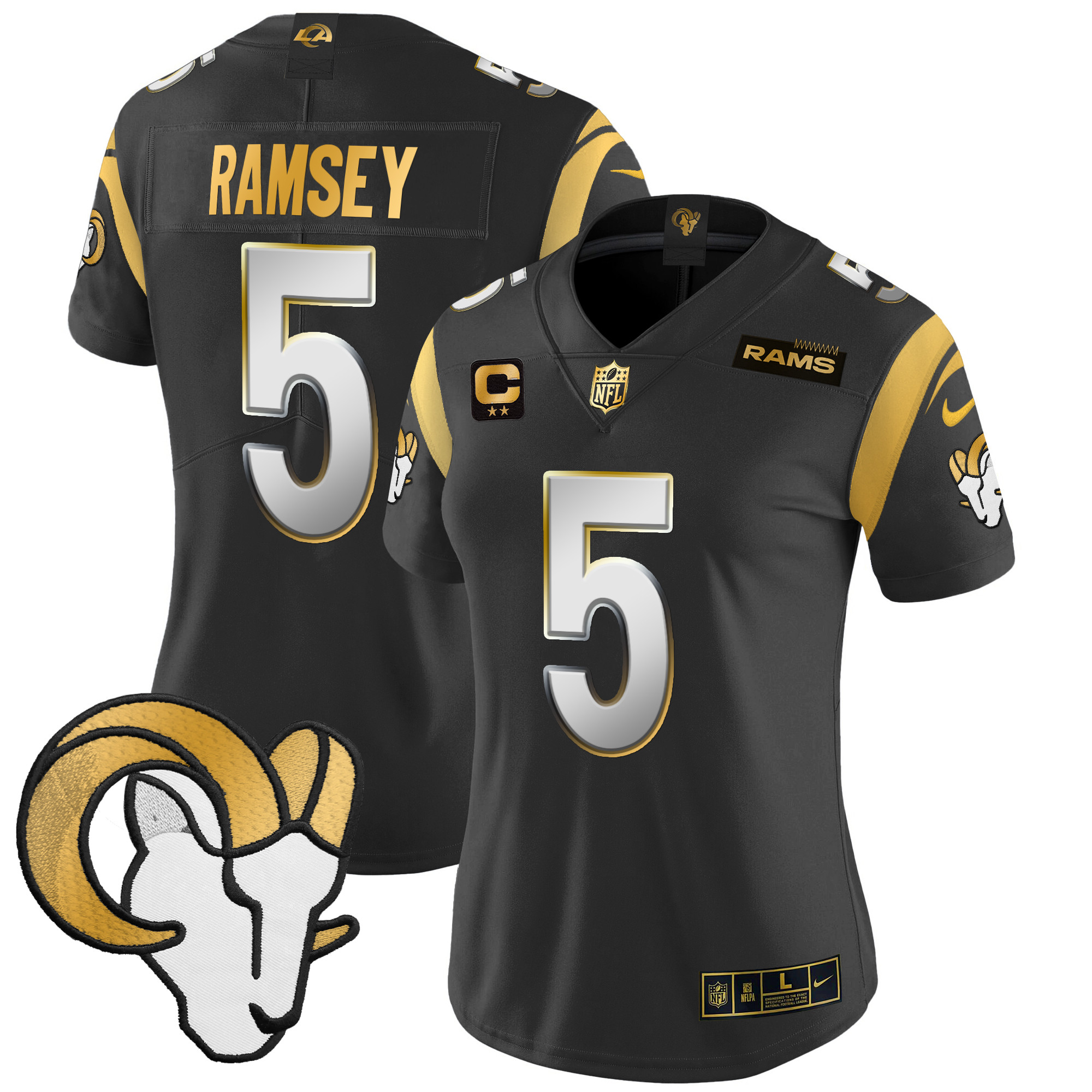 Women's Jalen Ramsey Los Angeles Rams 2024 Gold Vapor Limited Black Limited Jersey - All Stitched