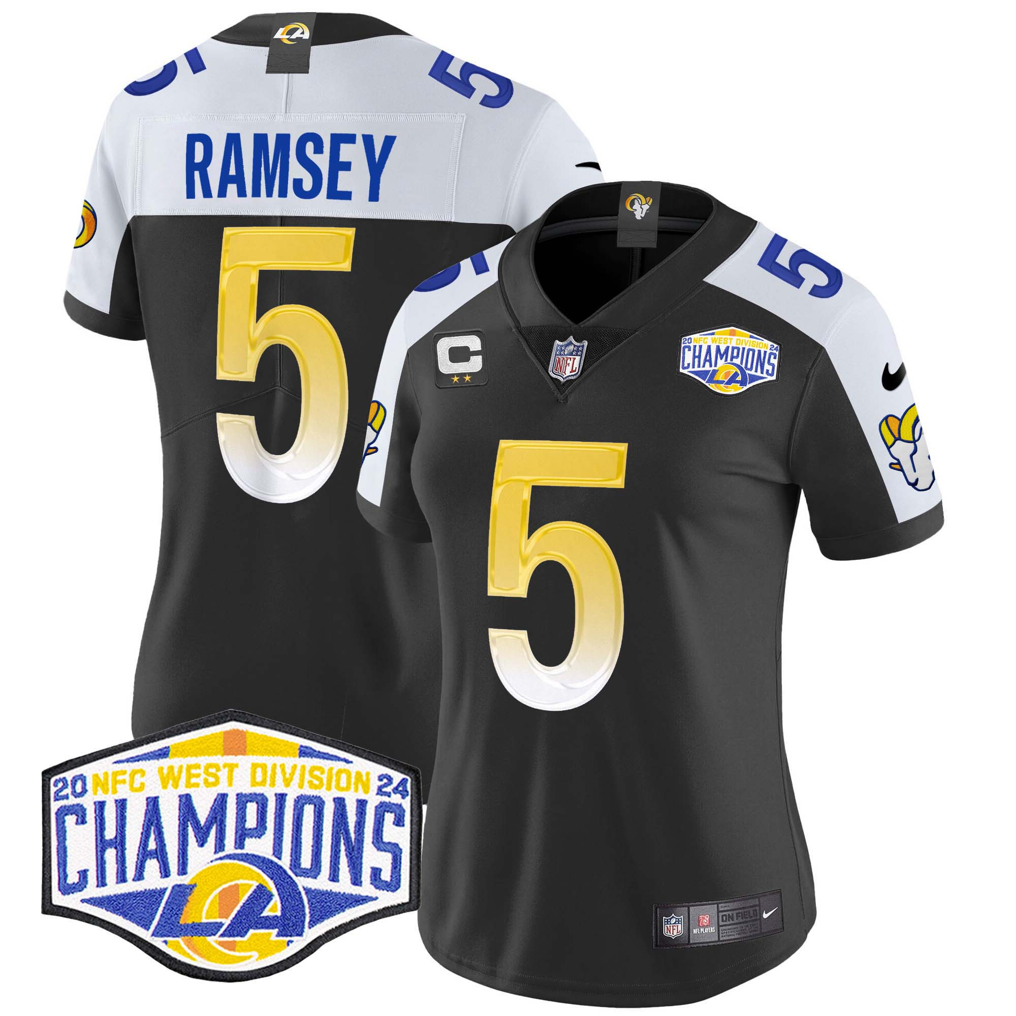 Women's Jalen Ramsey Los Angeles Rams 2024 NFC West Division Champions Vapor Limited Black Alternate Jersey - All Stitched