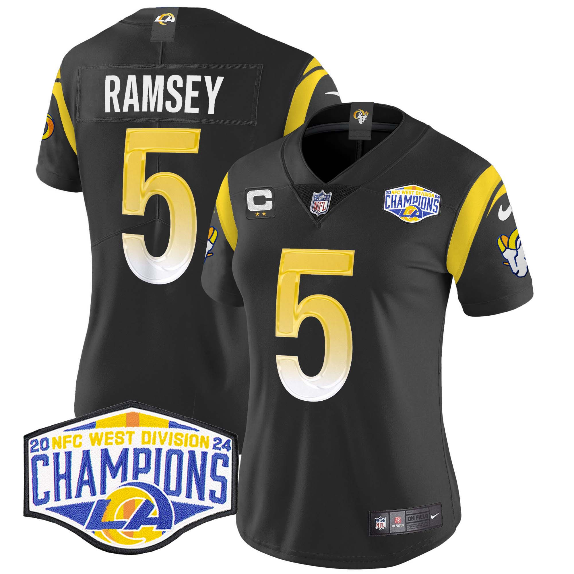 Women's Jalen Ramsey Los Angeles Rams 2024 NFC West Division Champions Vapor Limited Black Jersey - All Stitched