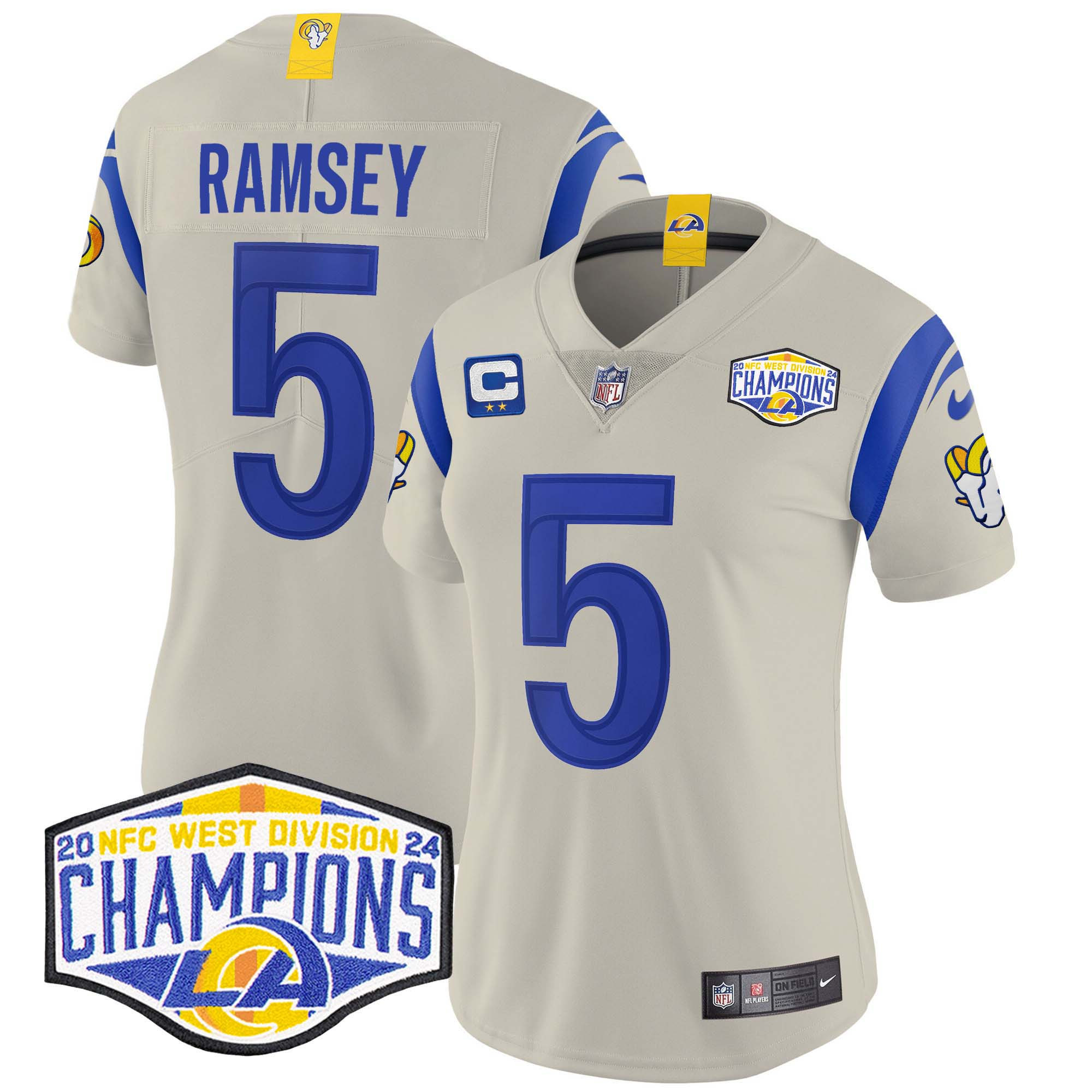 Women's Jalen Ramsey Los Angeles Rams 2024 NFC West Division Champions Vapor Limited Bone Jersey - All Stitched