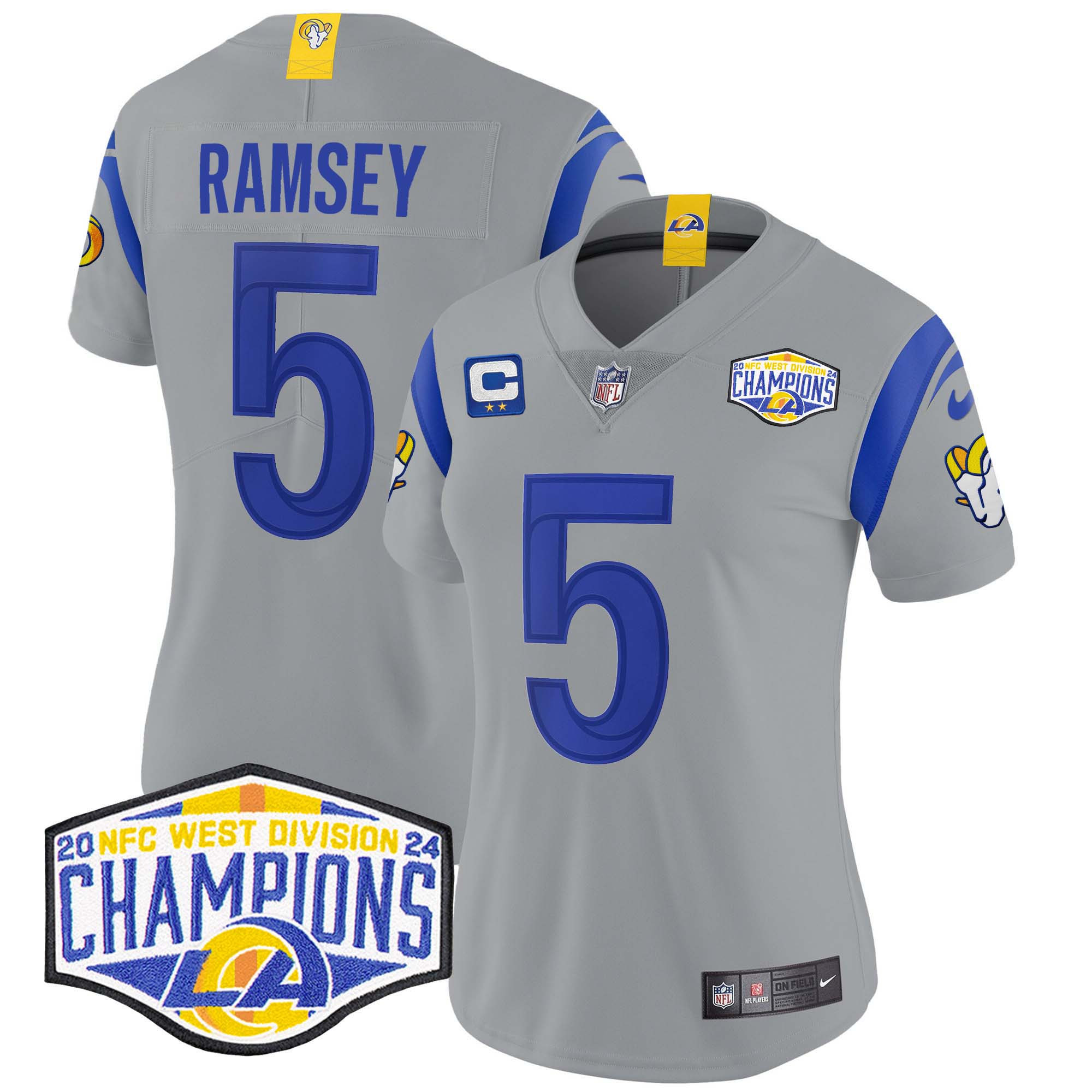 Women's Jalen Ramsey Los Angeles Rams 2024 NFC West Division Champions Vapor Limited Gray Jersey - All Stitched