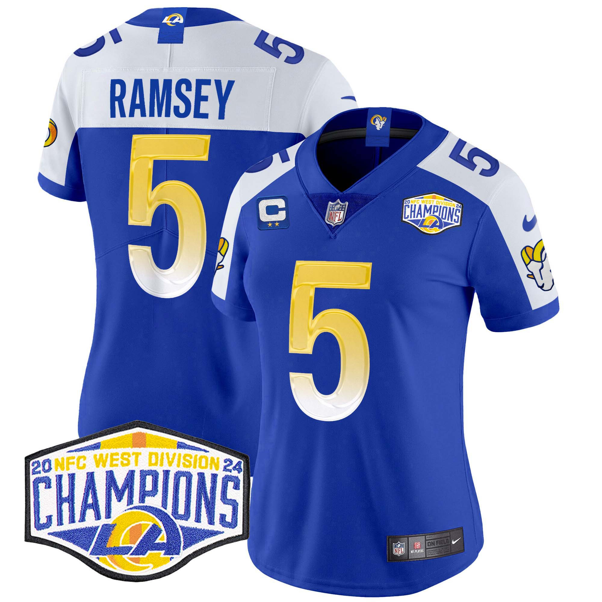 Women's Jalen Ramsey Los Angeles Rams 2024 NFC West Division Champions Vapor Limited Royal Alternate Jersey - All Stitched