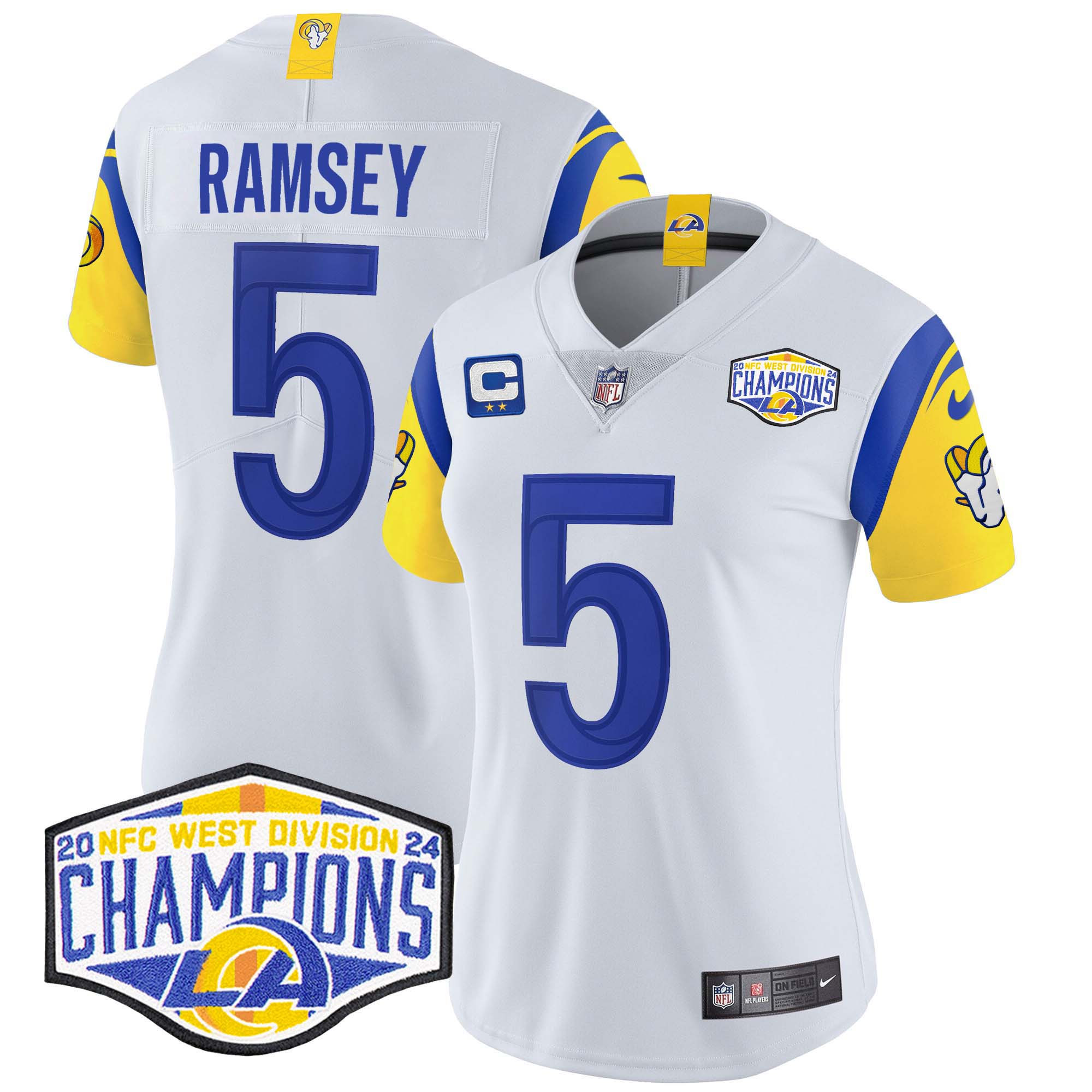 Women's Jalen Ramsey Los Angeles Rams 2024 NFC West Division Champions Vapor Limited White Jersey - All Stitched