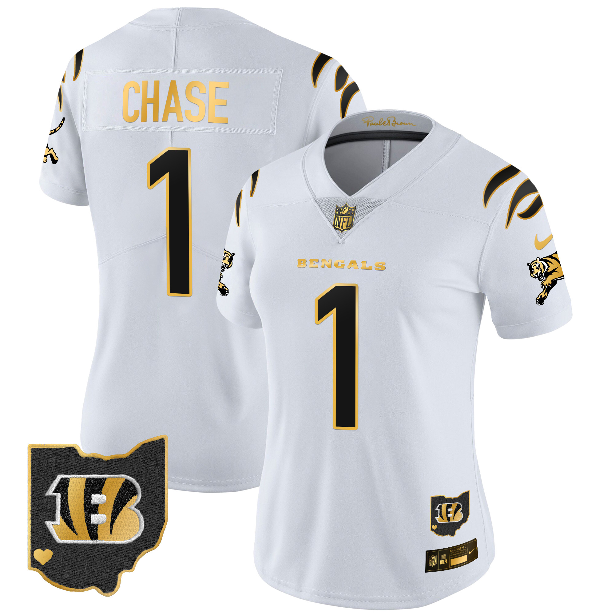 Women's Ja'Marr Chase Cincinnati Bengals 2024 Gold Vapor Limited White Gold Jersey - All Stitched
