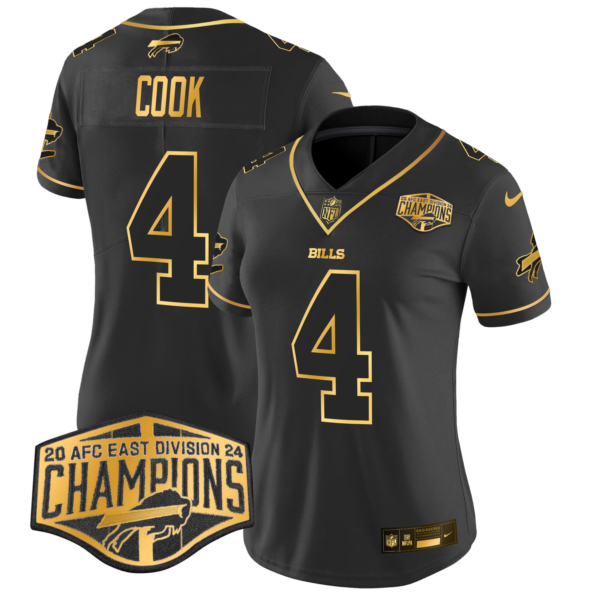 Women's James Cook Buffalo Bills 2024 AFC East Division Champions Gold Vapor Limited Black Gold Jersey - All Stitched
