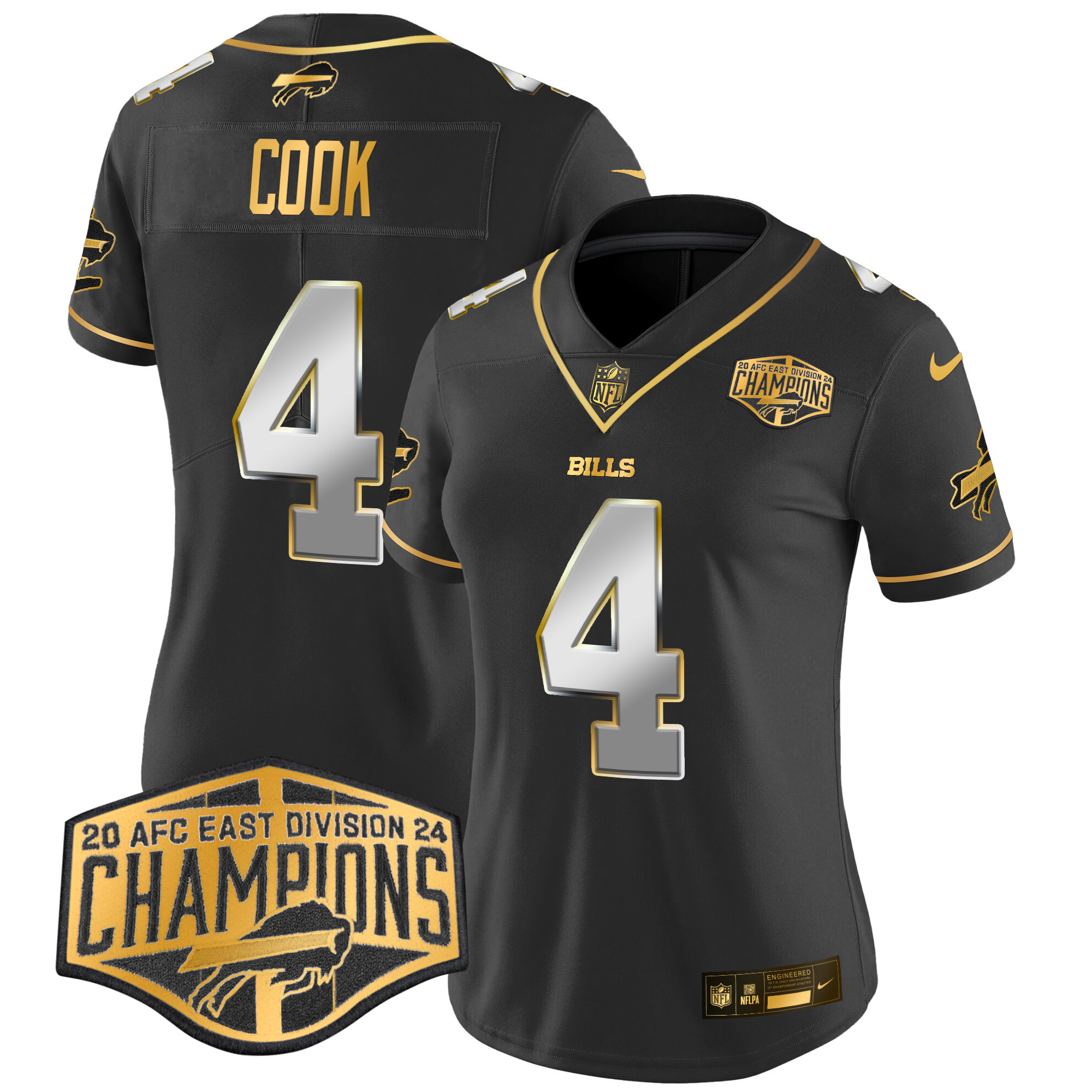 Women's James Cook Buffalo Bills 2024 AFC East Division Champions Gold Vapor Limited Black Limited Jersey - All Stitched