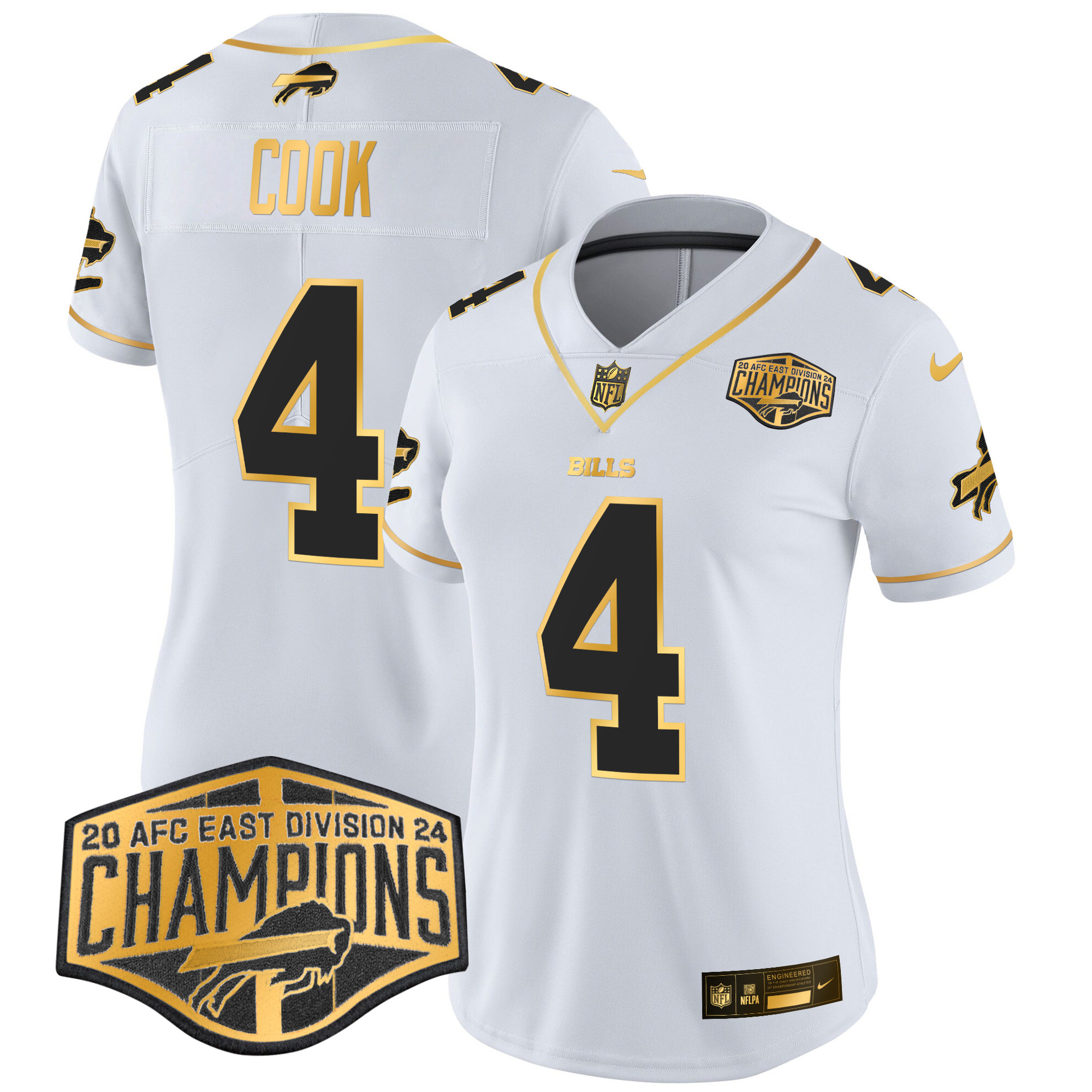 Women's James Cook Buffalo Bills 2024 AFC East Division Champions Gold Vapor Limited White Gold Jersey - All Stitched