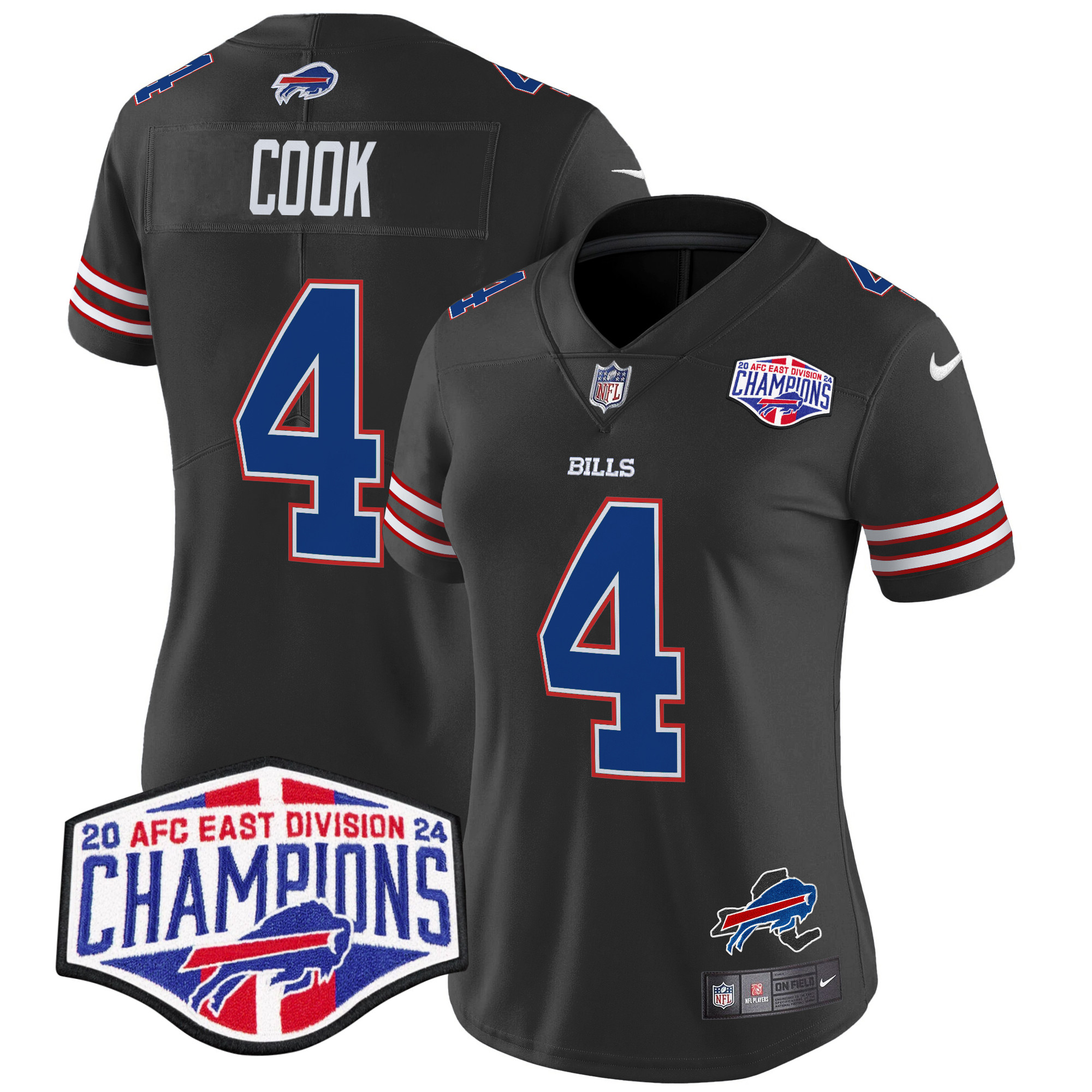 Women's James Cook Buffalo Bills 2024 AFC East Division Champions Vapor Limited Black Jersey - All Stitched