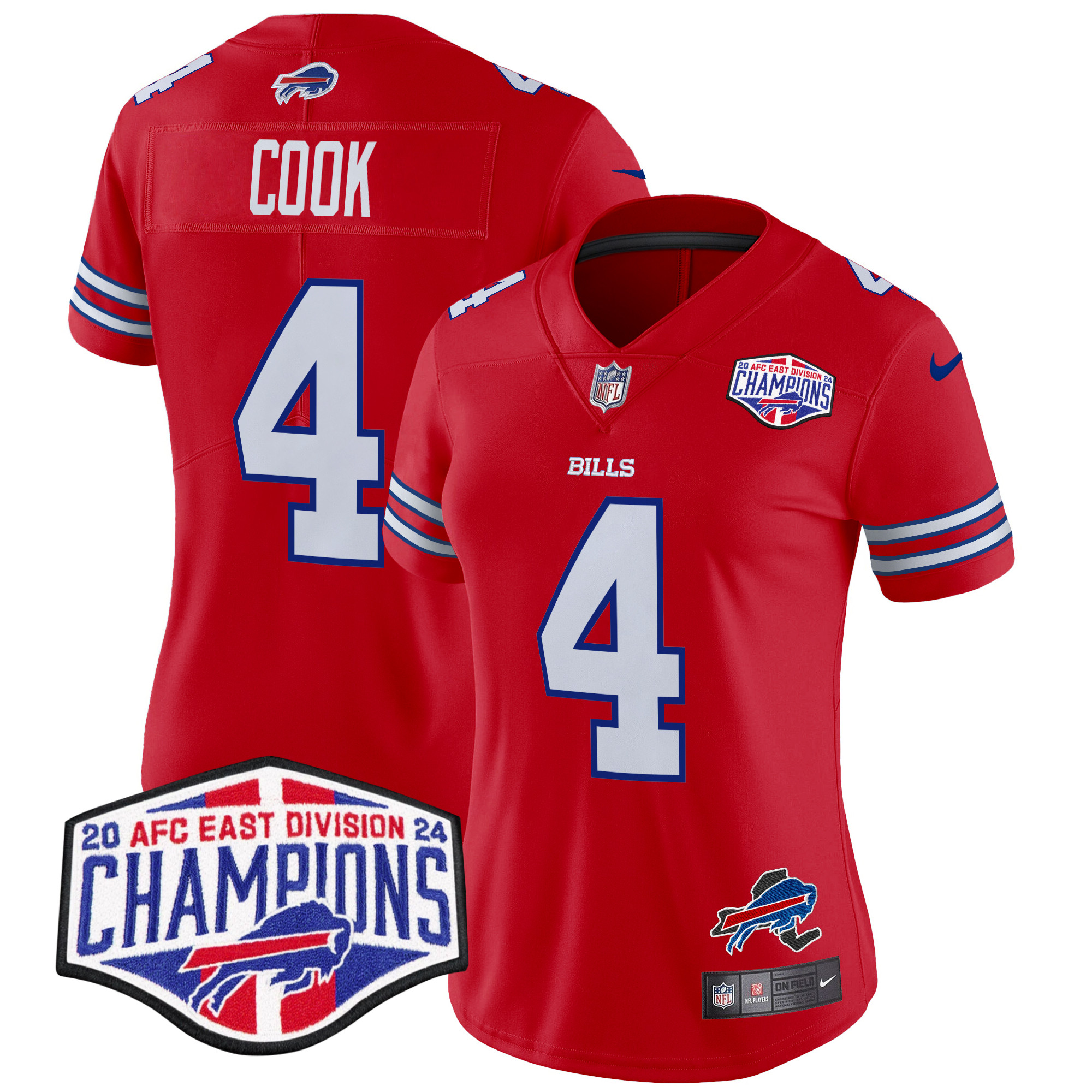 Women's James Cook Buffalo Bills 2024 AFC East Division Champions Vapor Limited Red Jersey - All Stitched