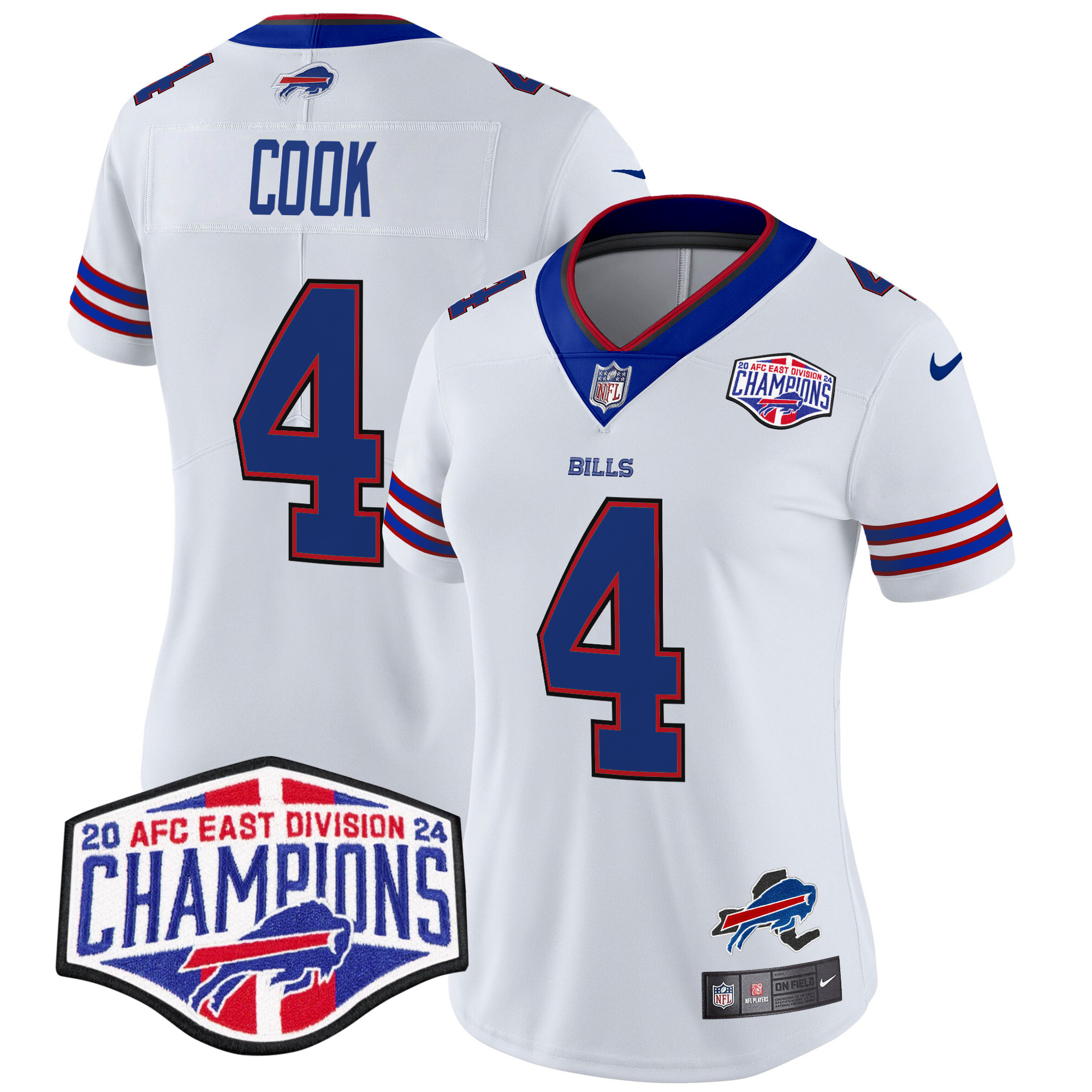Women's James Cook Buffalo Bills 2024 AFC East Division Champions Vapor Limited White Jersey - All Stitched