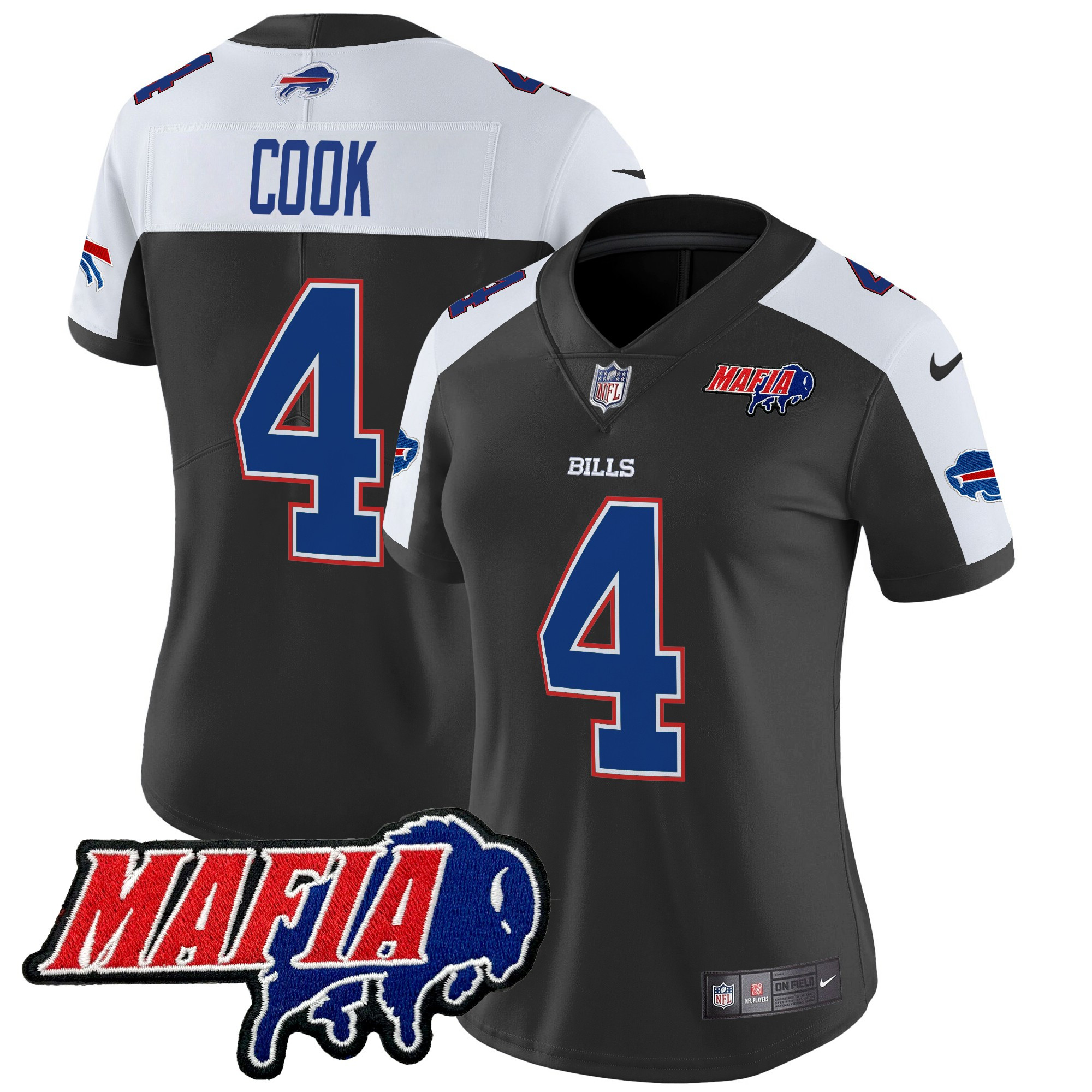 Women's James Cook Buffalo Bills 2024 Buffalo Bills Mafia Patch Vapor Limited Black Alternate Jersey - All Stitched