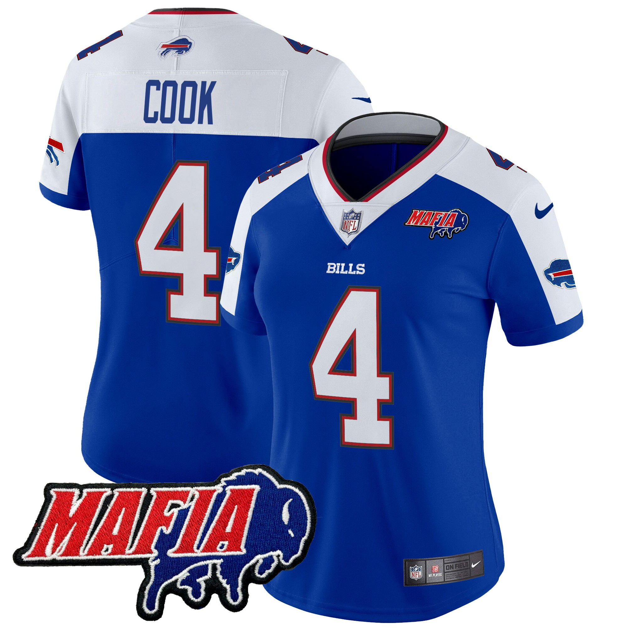 Women's James Cook Buffalo Bills 2024 Buffalo Bills Mafia Patch Vapor Limited Royal Alternate Jersey - All Stitched