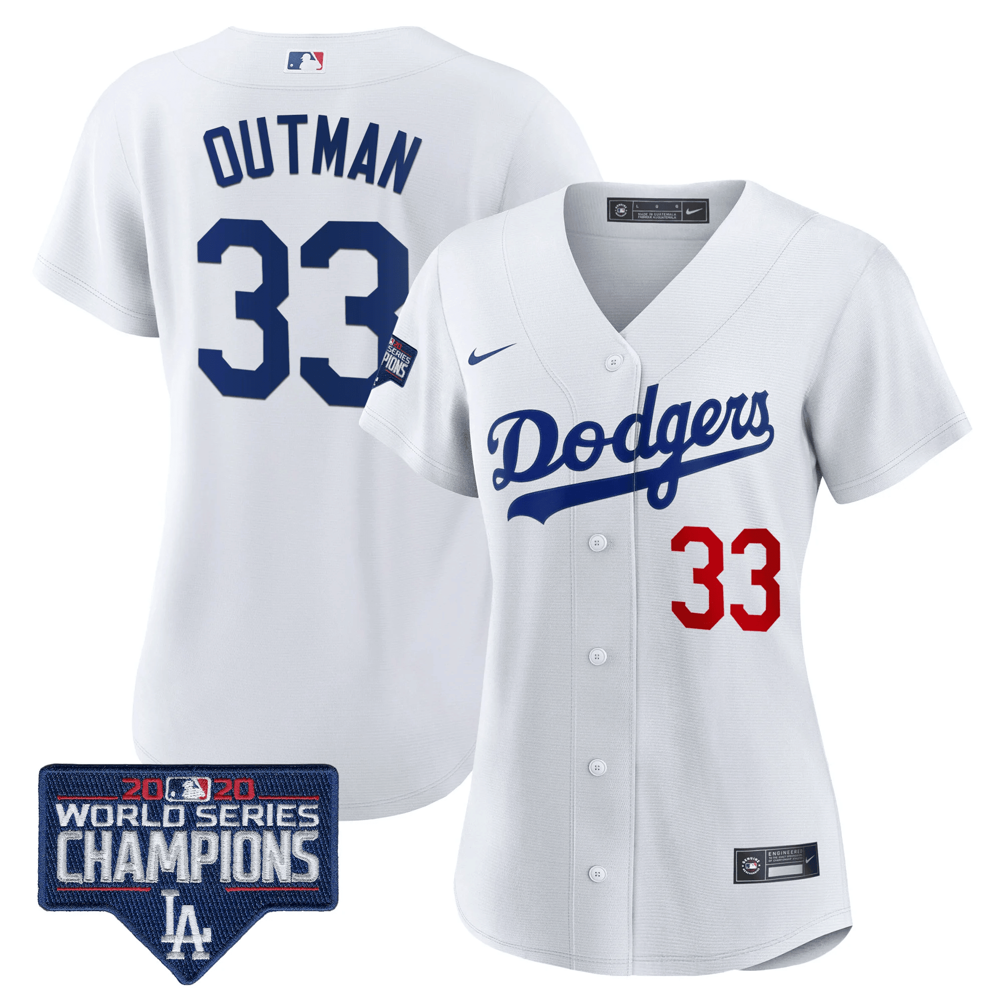 Women's James Outman Los Angeles Dodgers World Series Champions Patch White Jersey - All Stitched