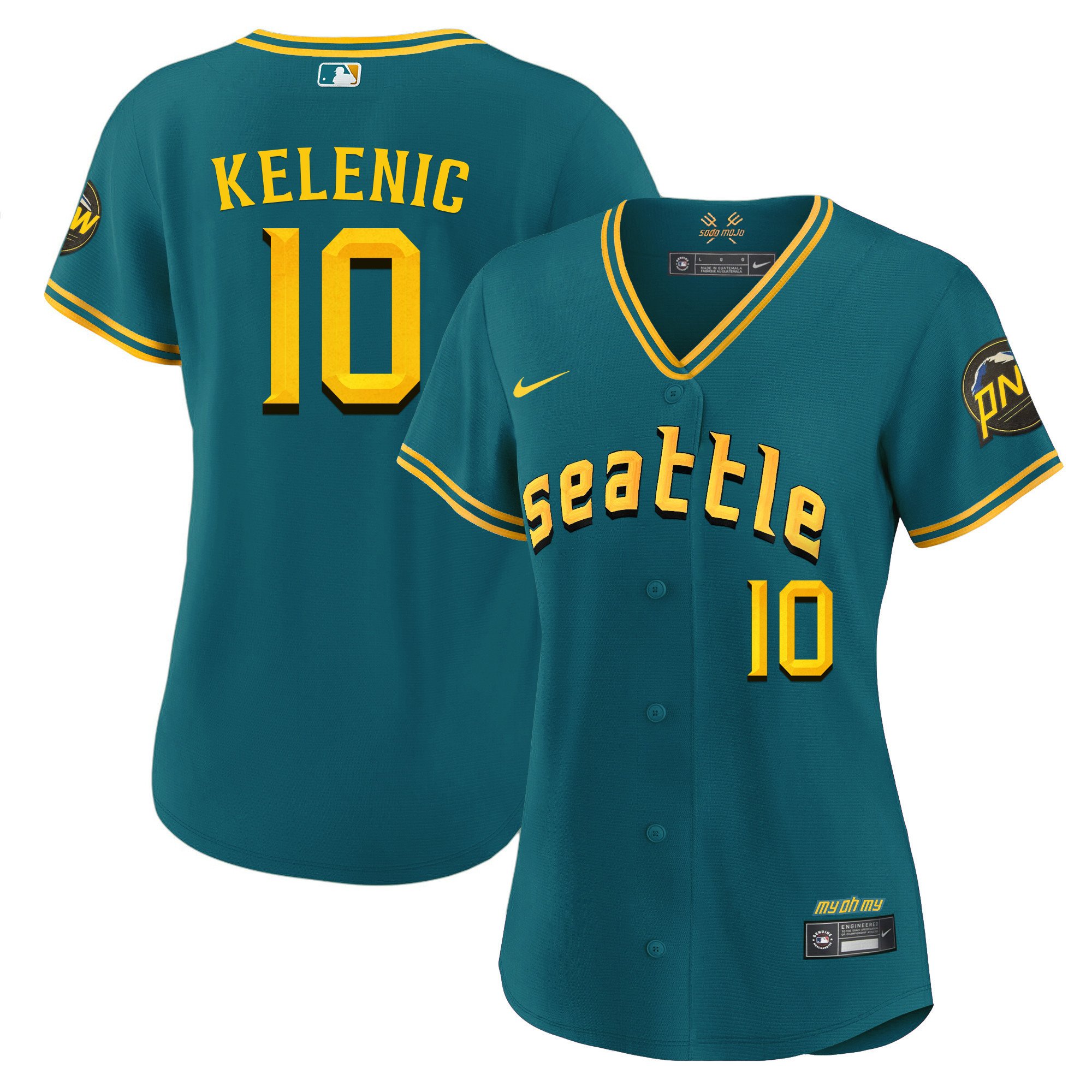 Women's Jarred Kelenic Seattle Mariners 2023 City Connect Fan Made Aqua Jersey - All Stitched