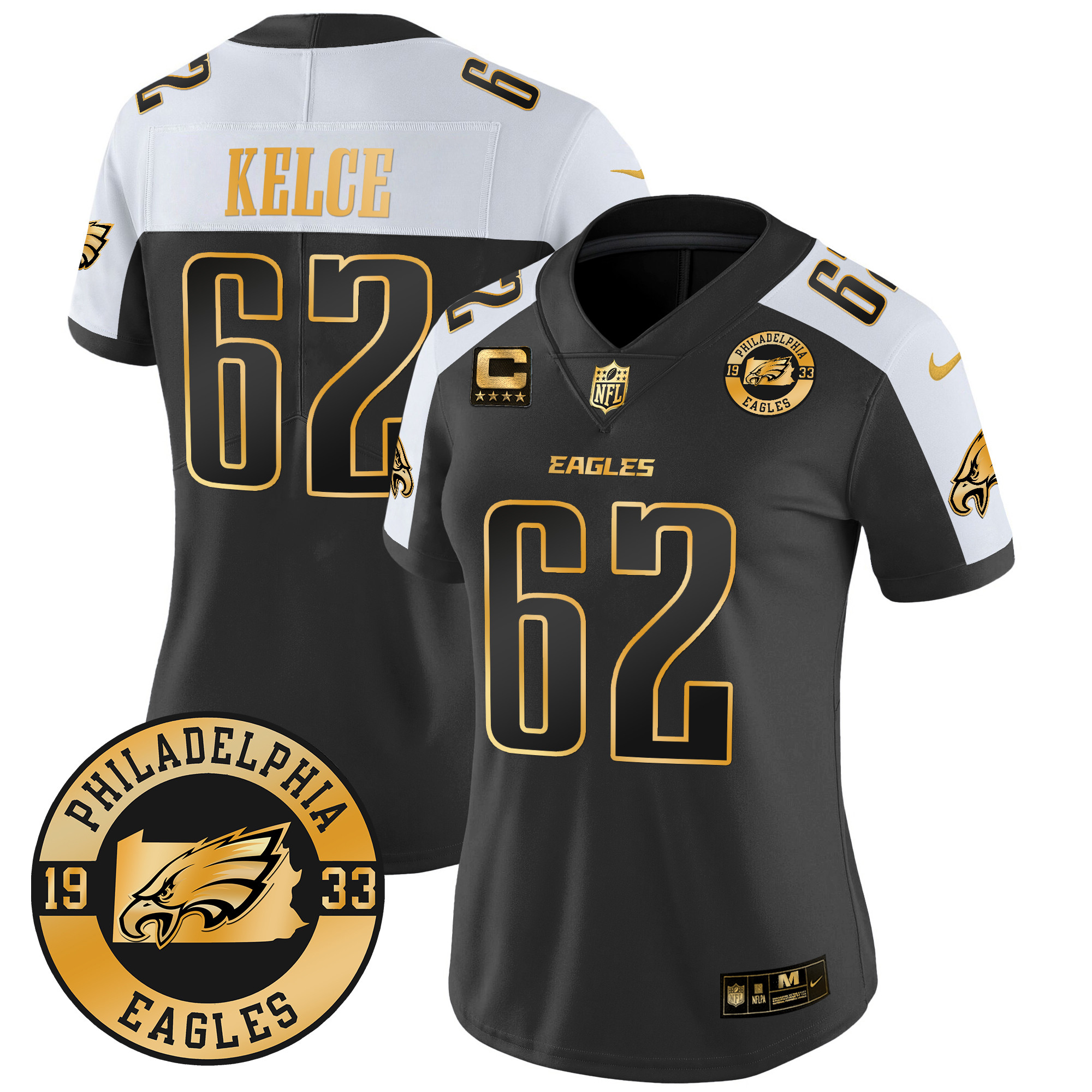 Women's Jason Kelce Philadelphia Eagles 2024 Gold Vapor Limited Alternate Jersey - All Stitched