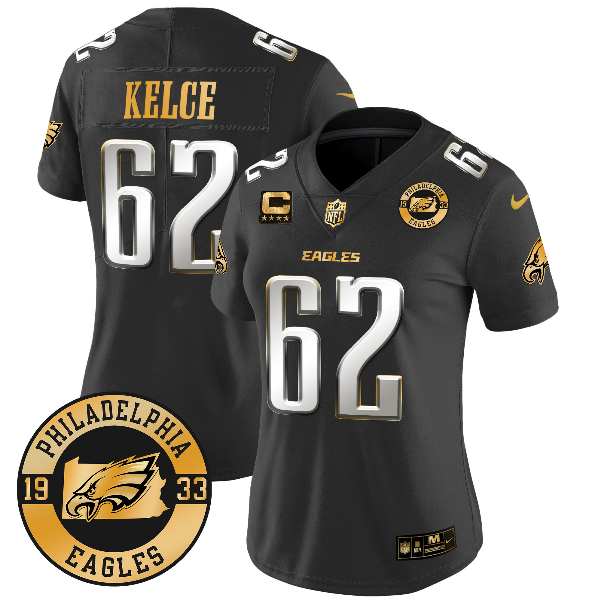 Women's Jason Kelce Philadelphia Eagles 2024 Gold Vapor Limited Black Limited Jersey - All Stitched