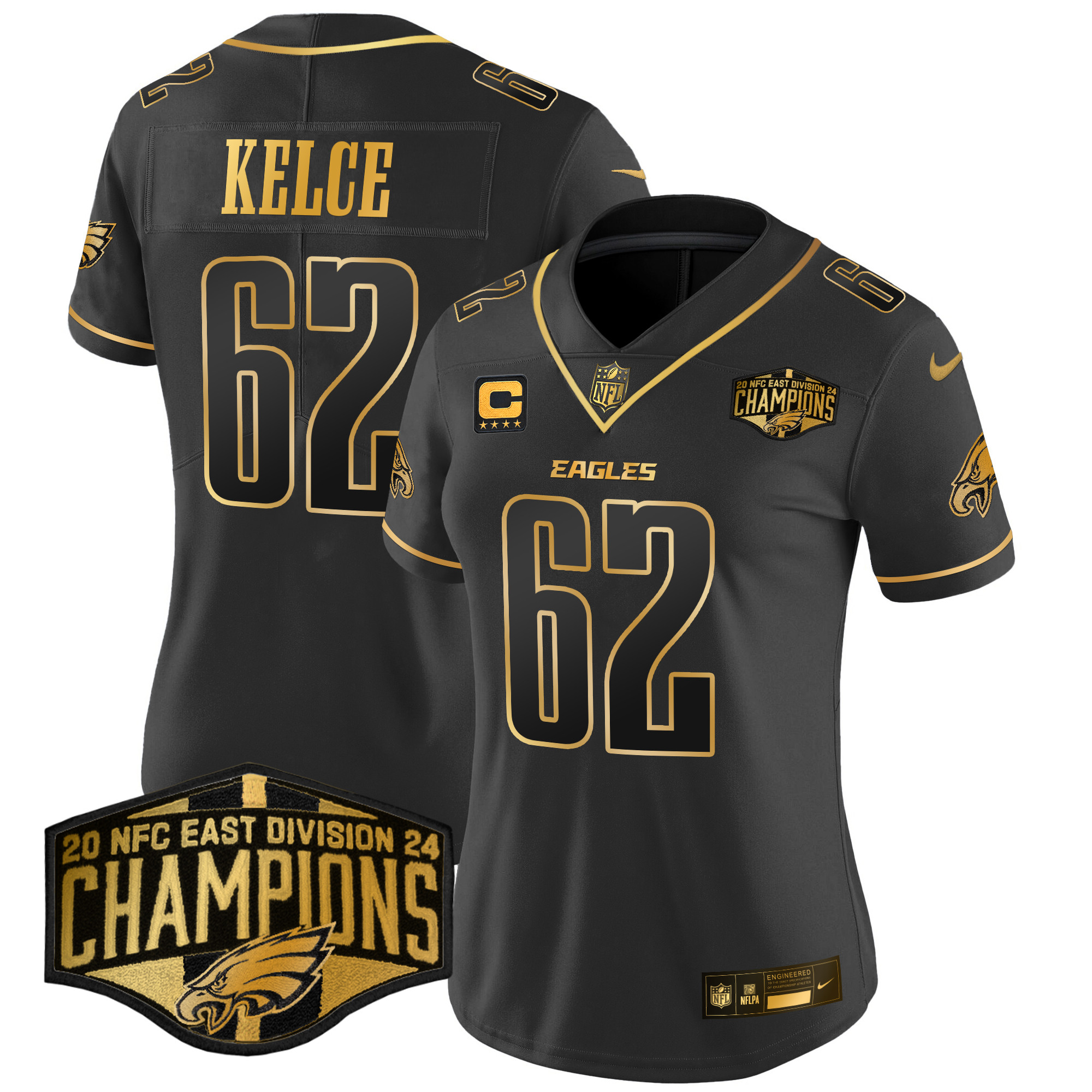 Women's Jason Kelce Philadelphia Eagles 2024 NFC East Division Champions Gold Vapor Limited Black Gold Jersey - All Stitched