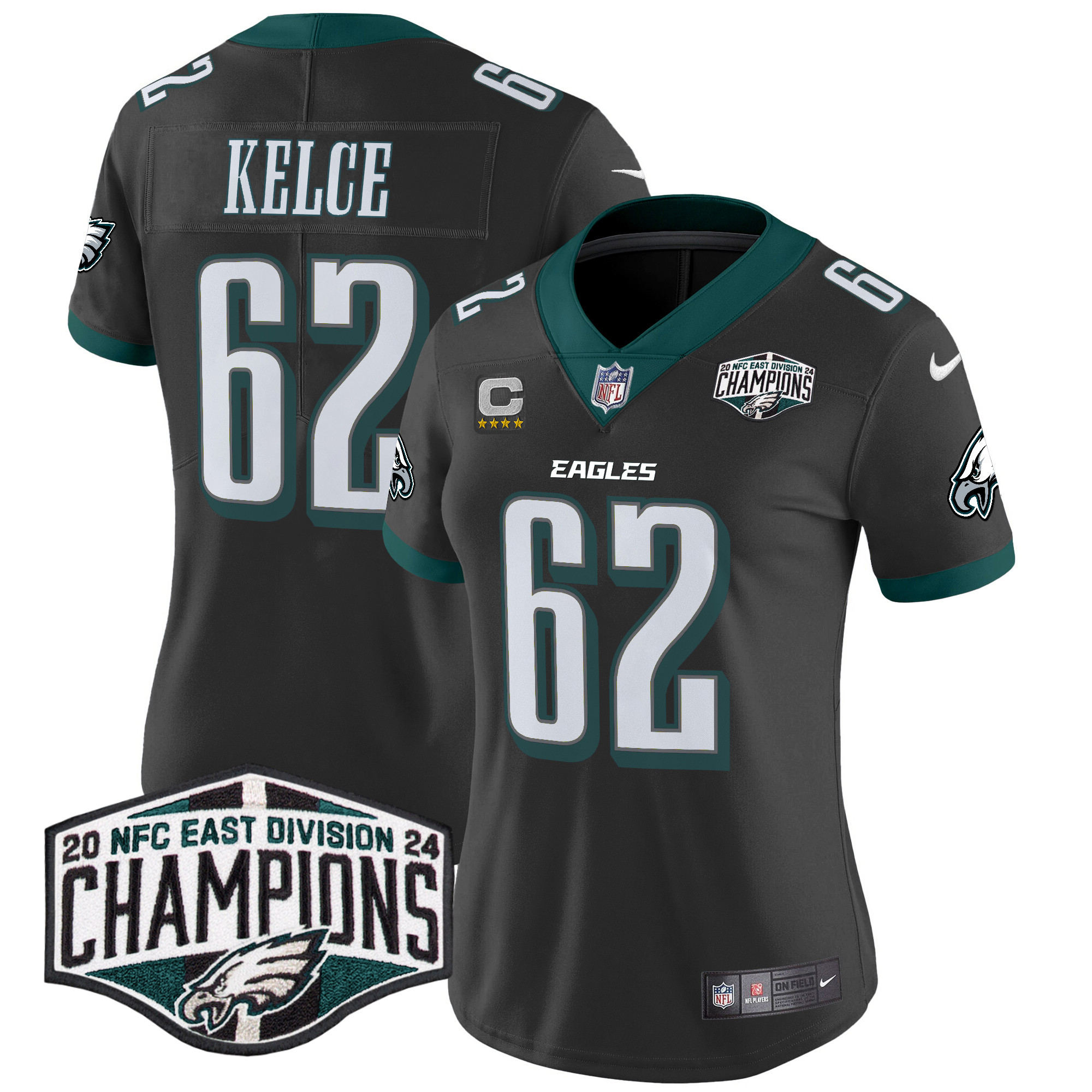 Women's Jason Kelce Philadelphia Eagles 2024 NFC East Division Champions Vapor Limited Black Jersey - All Stitched