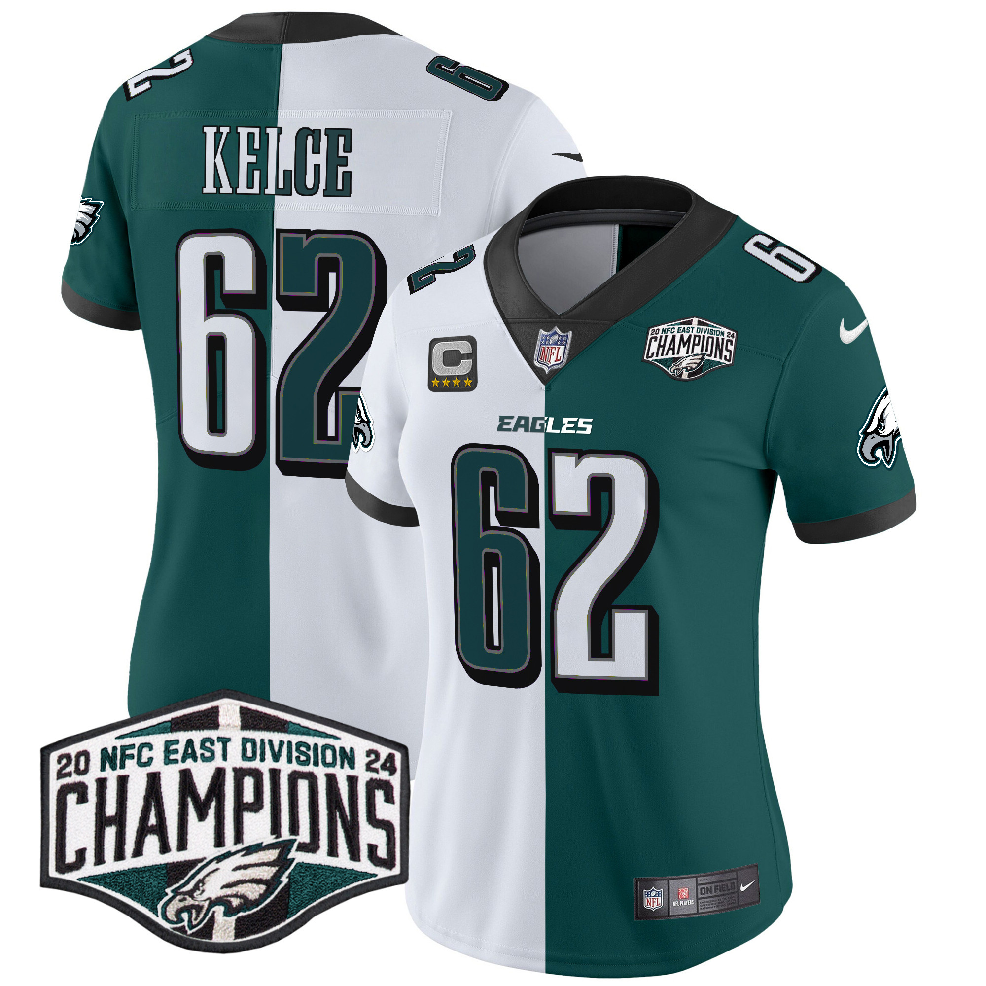 Women's Jason Kelce Philadelphia Eagles 2024 NFC East Division Champions Vapor Limited Split Jersey - All Stitched