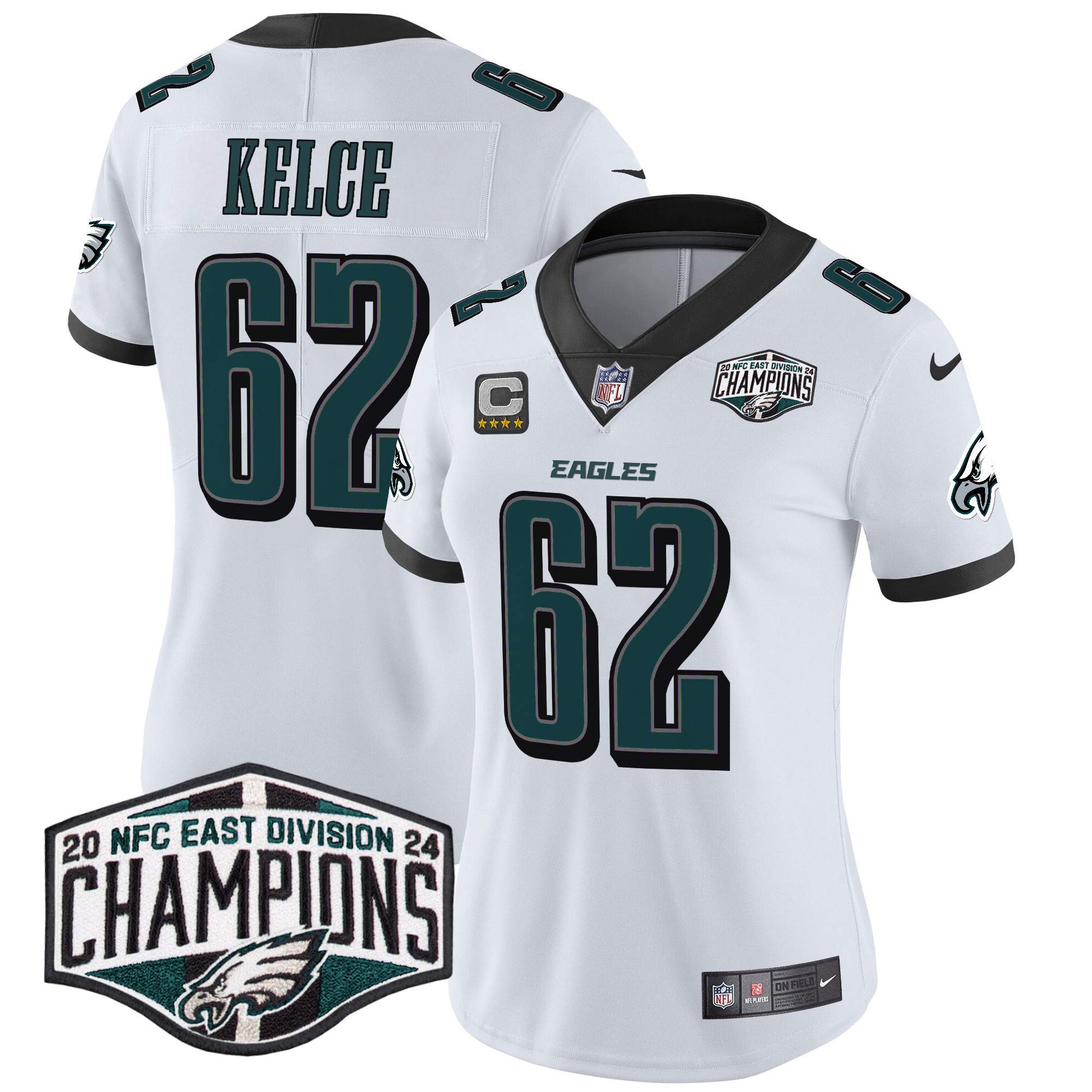 Women's Jason Kelce Philadelphia Eagles 2024 NFC East Division Champions Vapor Limited White Jersey - All Stitched