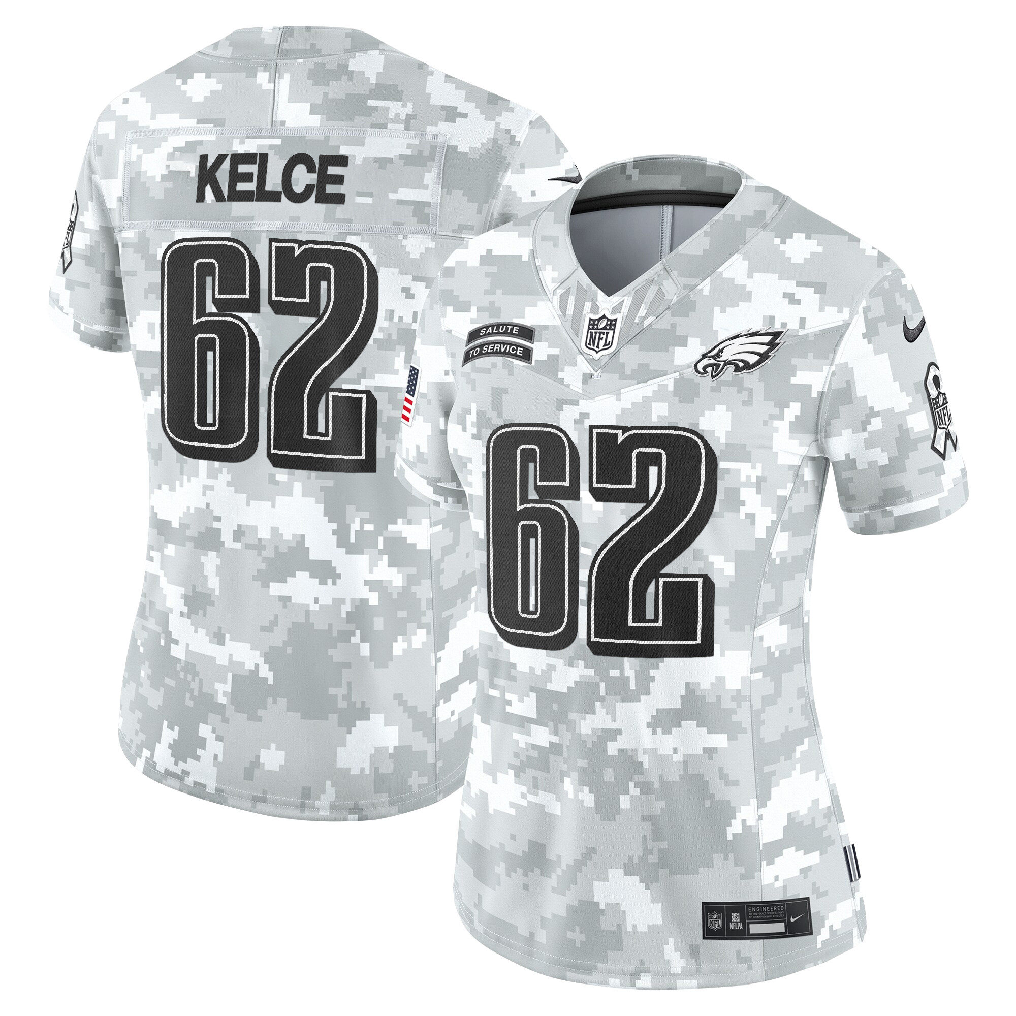 Women's Jason Kelce Philadelphia Eagles 2024 Salute to Service Vapor Limited Arctic Camo Jersey - All Stitched