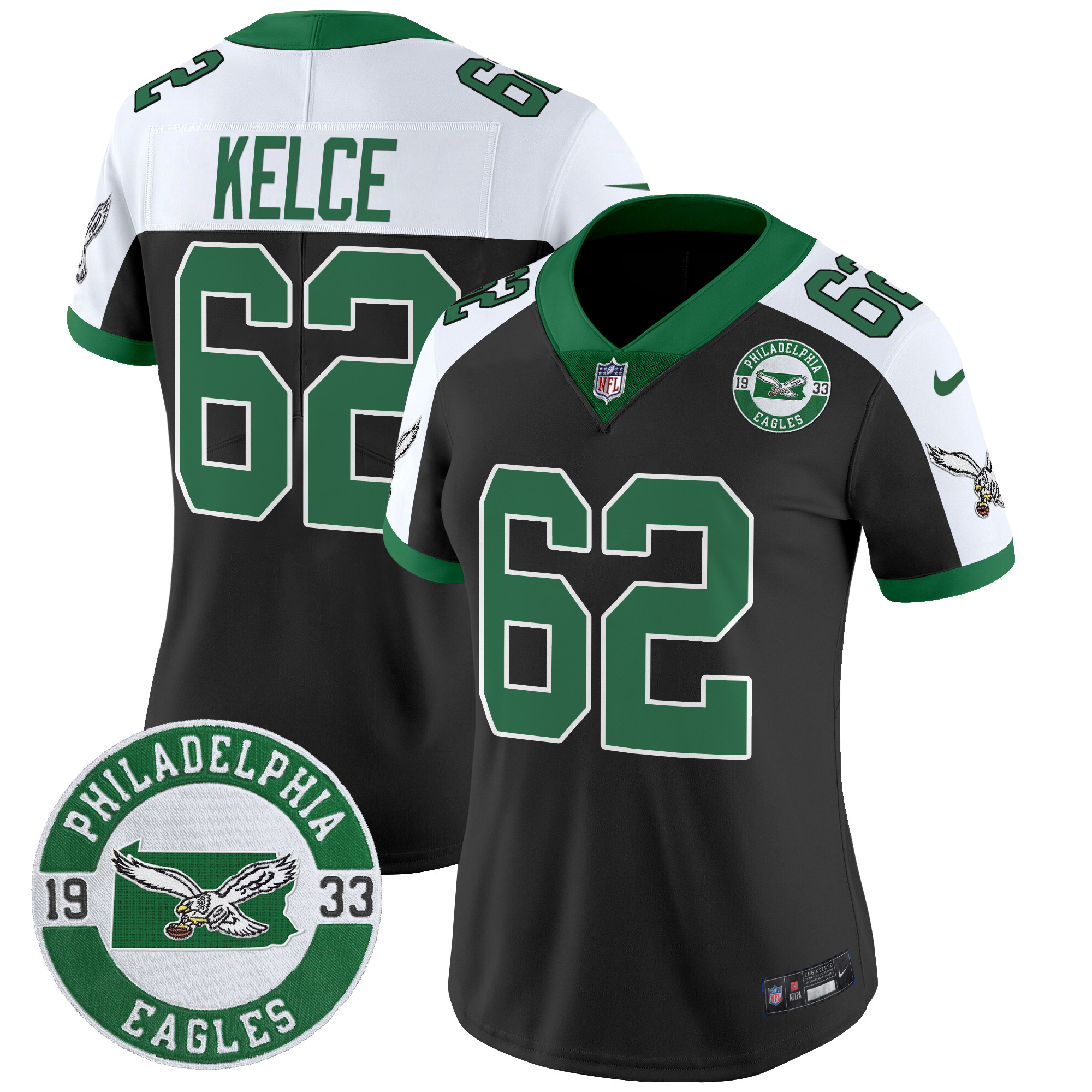 Women's Jason Kelce Philadelphia Eagles 2024 Throwback Vapor Limited Black Alternate Jersey - All Stitched