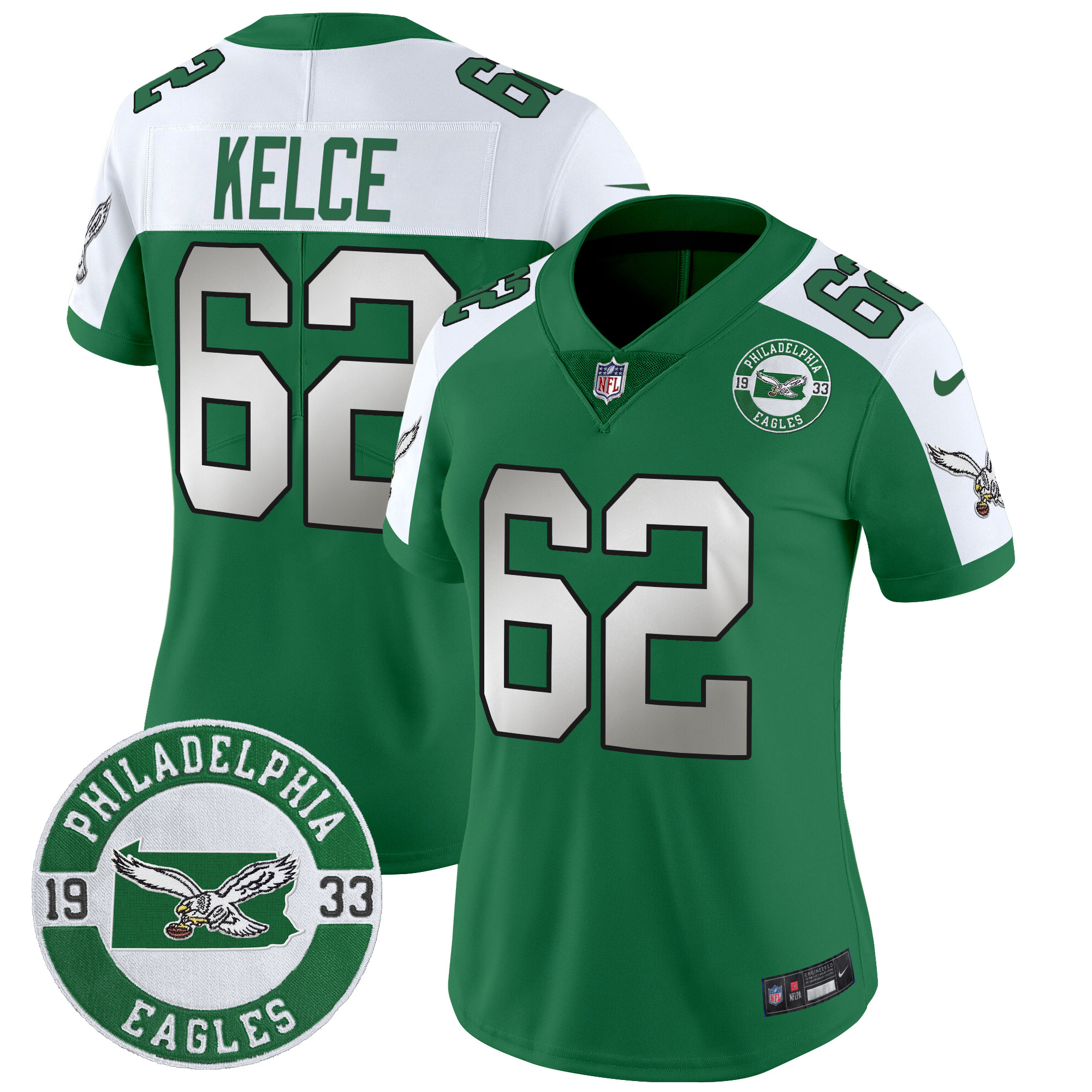 Women's Jason Kelce Philadelphia Eagles 2024 Throwback Vapor Limited Kelly Alternate Jersey - All Stitched