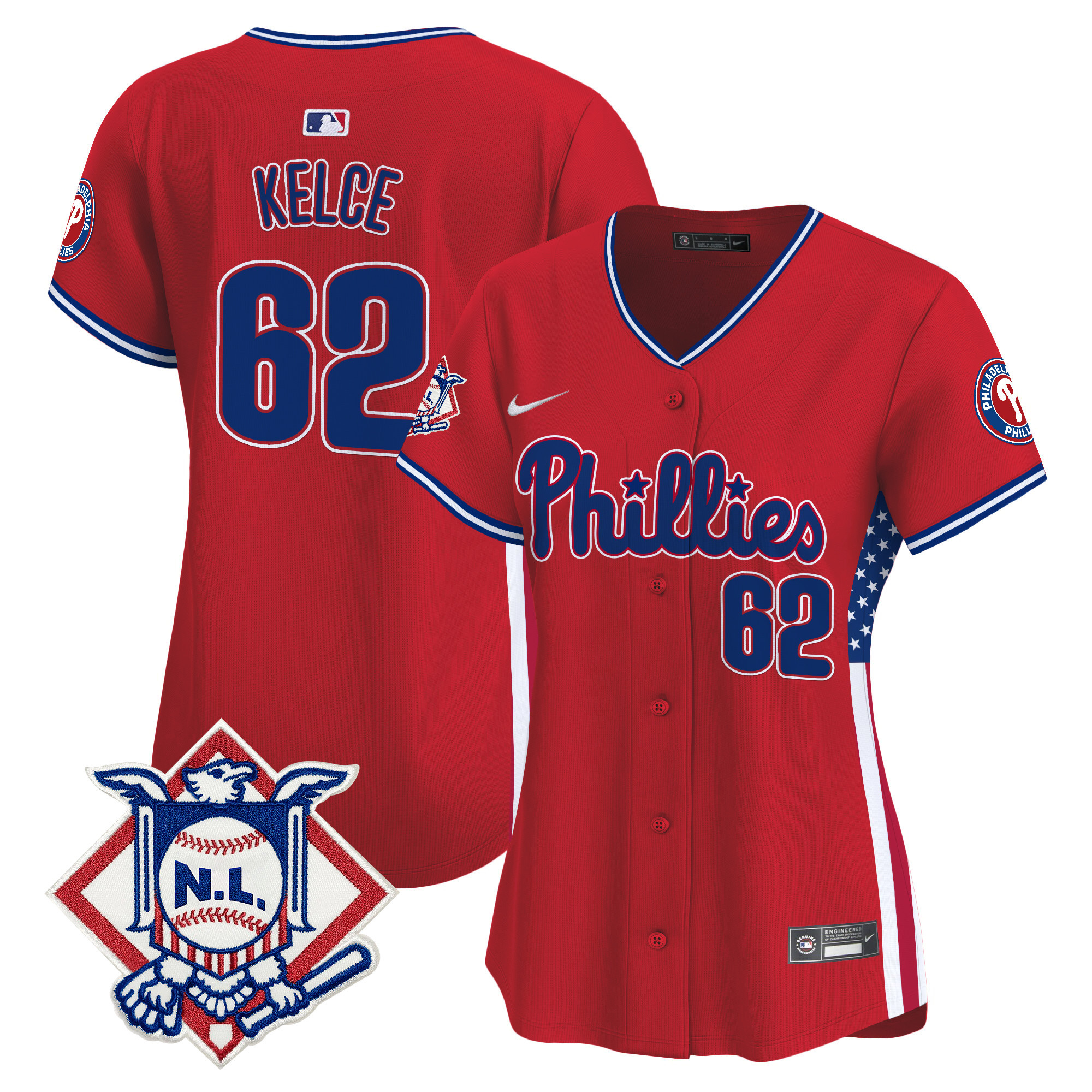 Women's Jason Kelce Philadelphia Phillies 2024 Fourth of July Vapor Premier Limited Red Jersey V4 - All Stitched