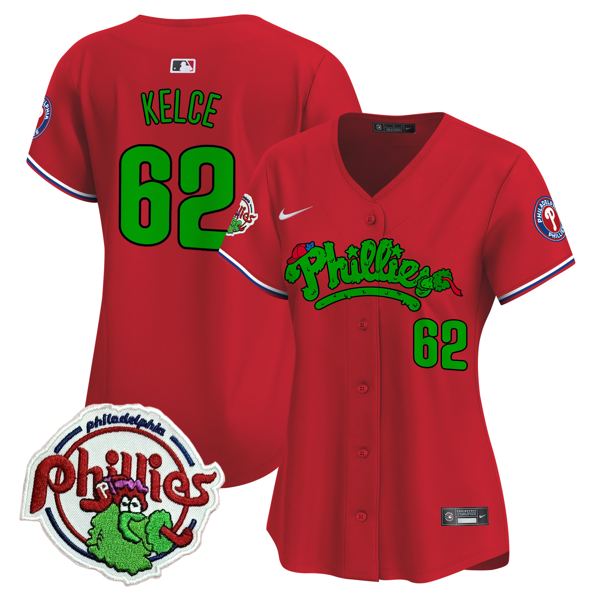 Women's Jason Kelce Philadelphia Phillies Phanatic Patch Vapor Premier Limited Red Jersey V2 - All Stitched