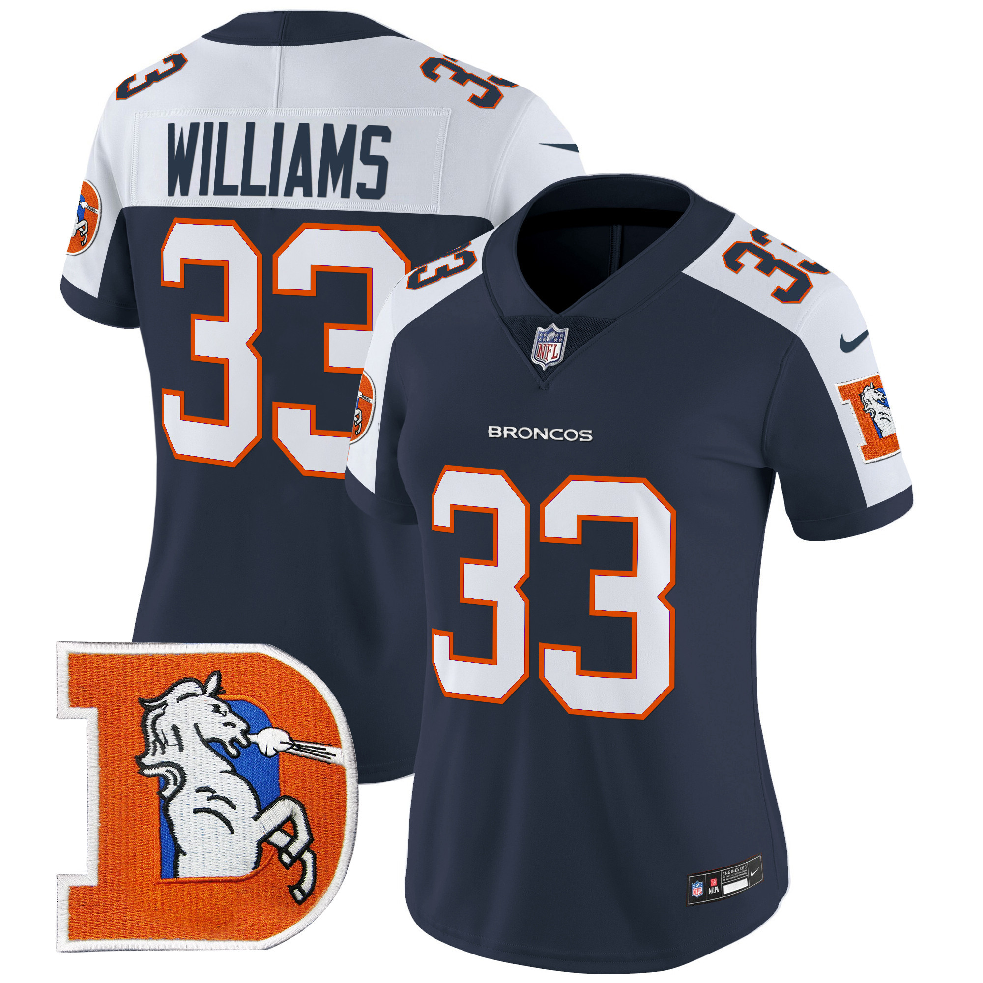 Women's Javonte Williams Denver Broncos Throwback Vapor Limited Navy Alternate Jersey - All Stitched