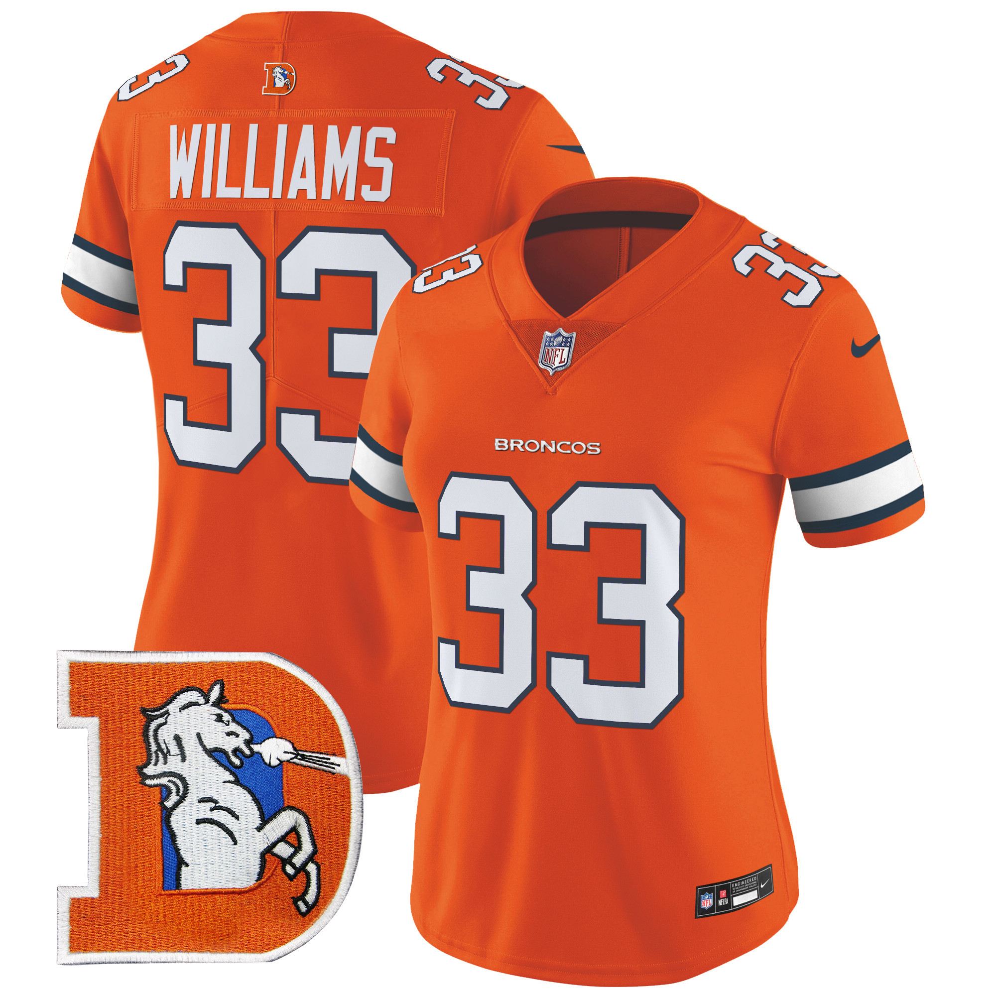 Women's Javonte Williams Denver Broncos Throwback Vapor Limited Orange Jersey - All Stitched