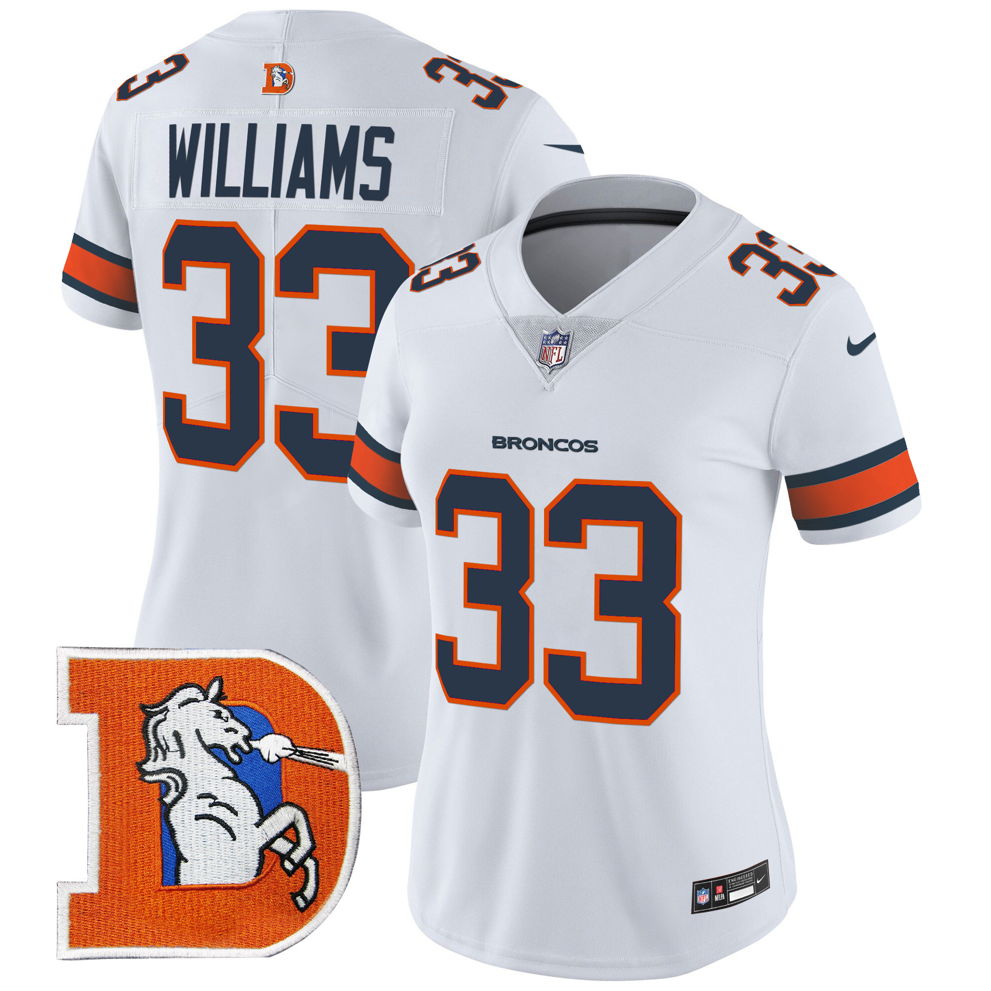 Women's Javonte Williams Denver Broncos Throwback Vapor Limited White Jersey - All Stitched