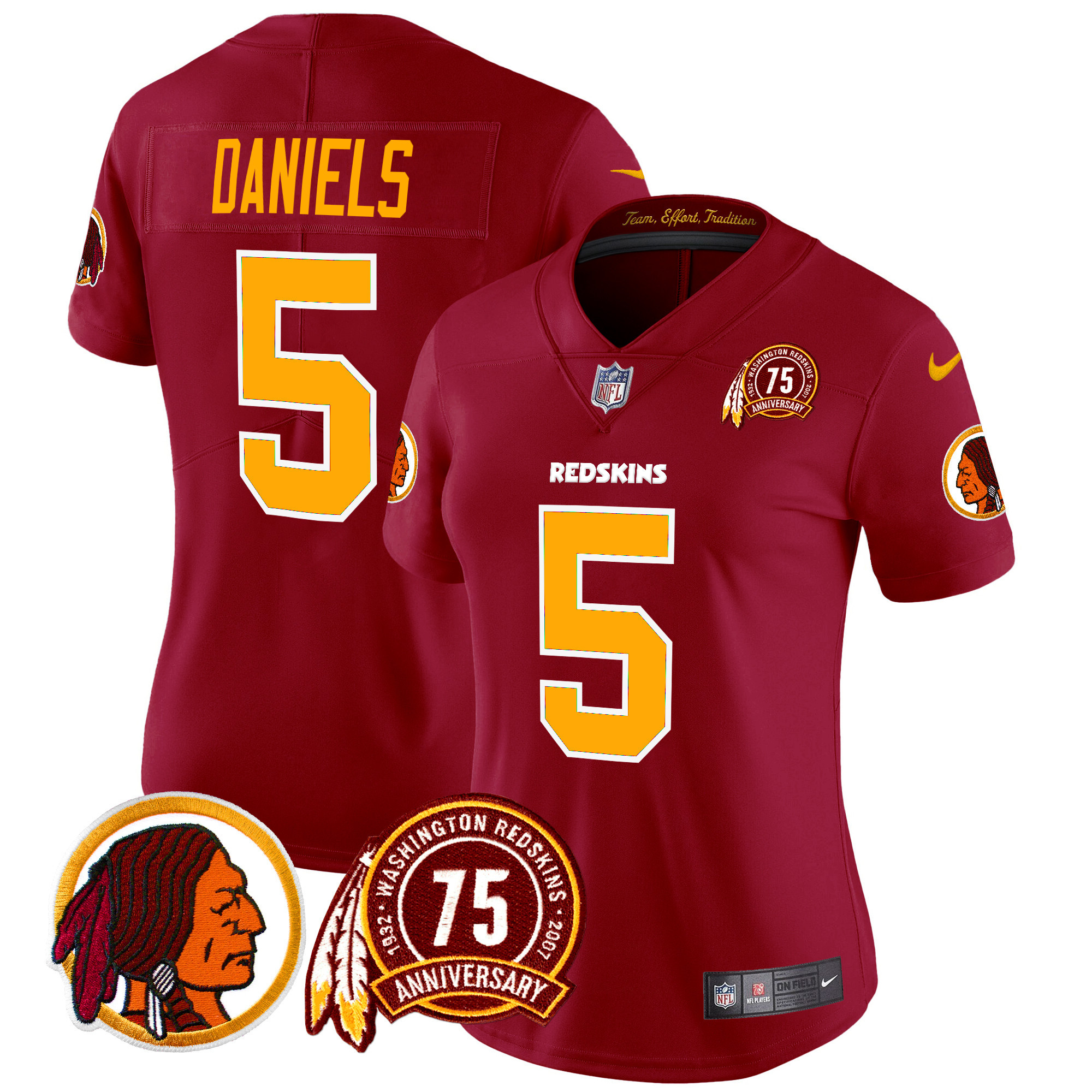 Women's Jayden Daniels Washington Redskins 75th Patch Throwback Vapor Limited Burgundy Jersey - All Stitched
