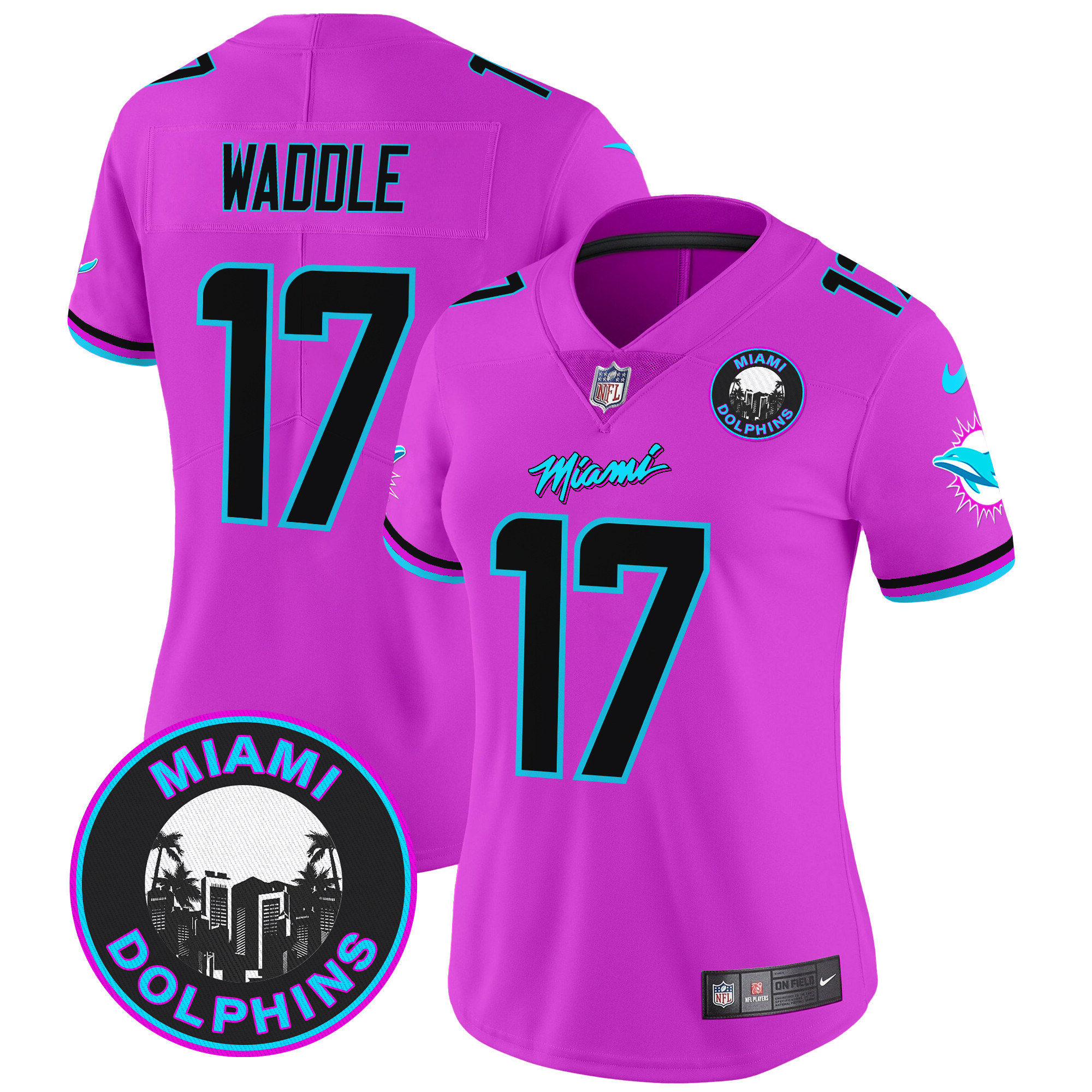 Women's Jaylen Waddle Miami Dolphins "Miami Vice" Vapor Limited Pink Jersey V3 - All Stitched