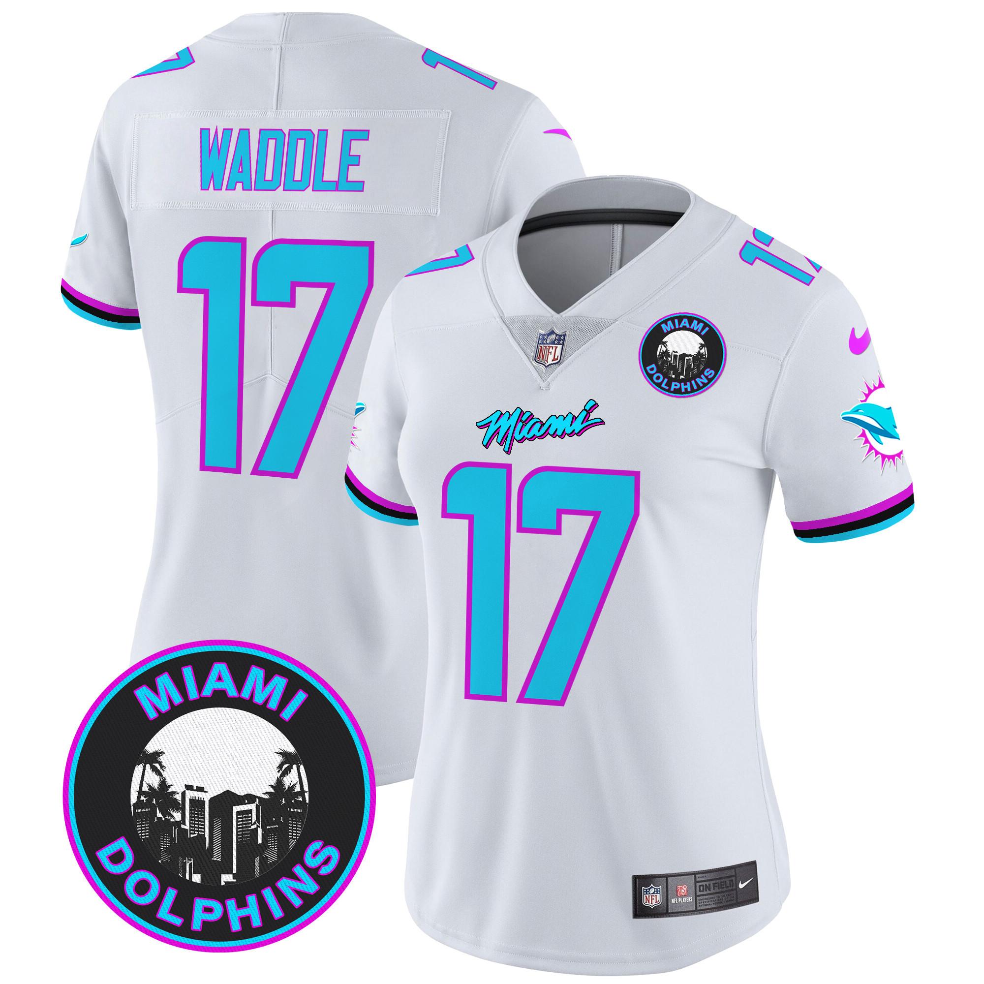 Women's Jaylen Waddle Miami Dolphins "Miami Vice" Vapor Limited White Jersey V3 - All Stitched