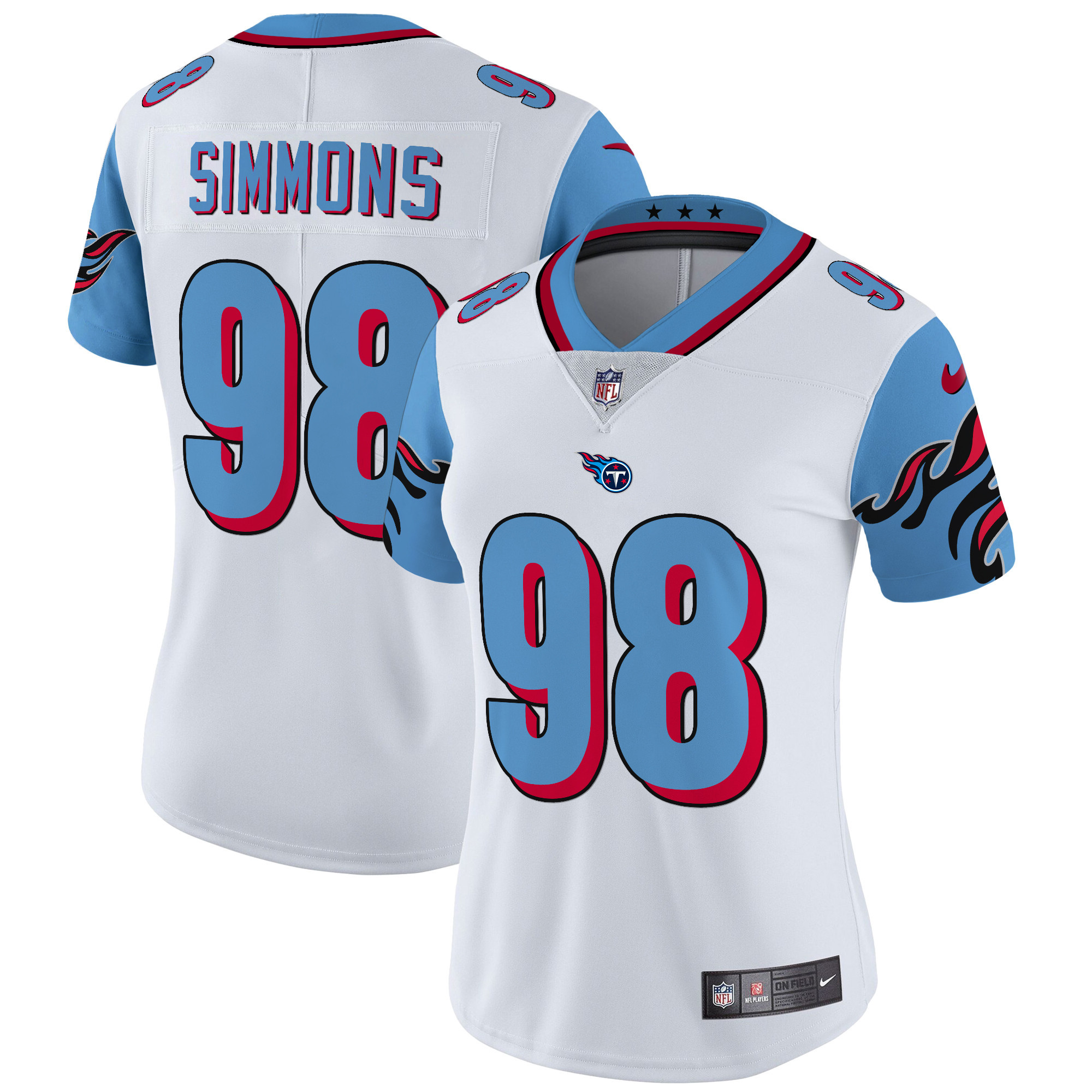 Women's Jeffery Simmons Tennessee Titans Special Vapor Limited Blue Sleeves Jersey - All Stitched