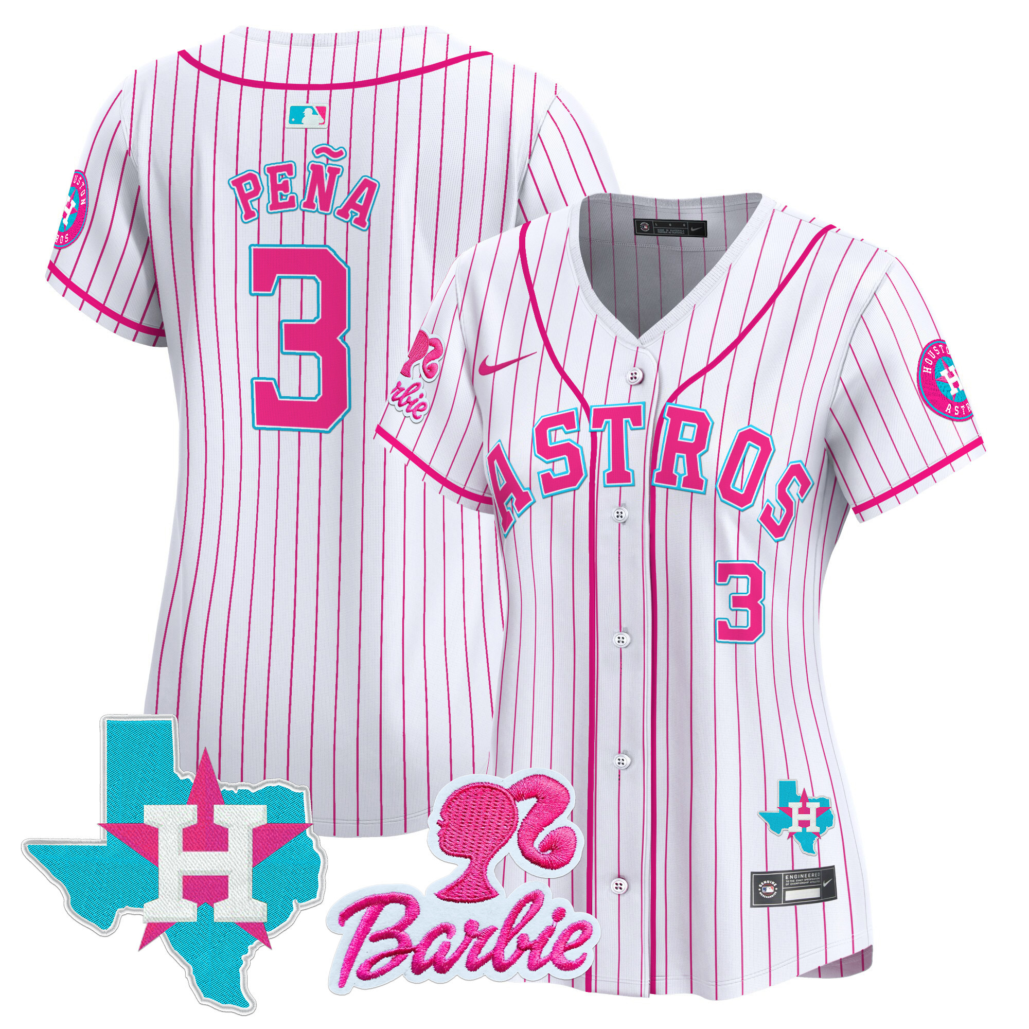 Women's Jeremy Pena Houston Astros Barbie Patch Vapor Premier Limited Pink Stripe Jersey - All Stitched